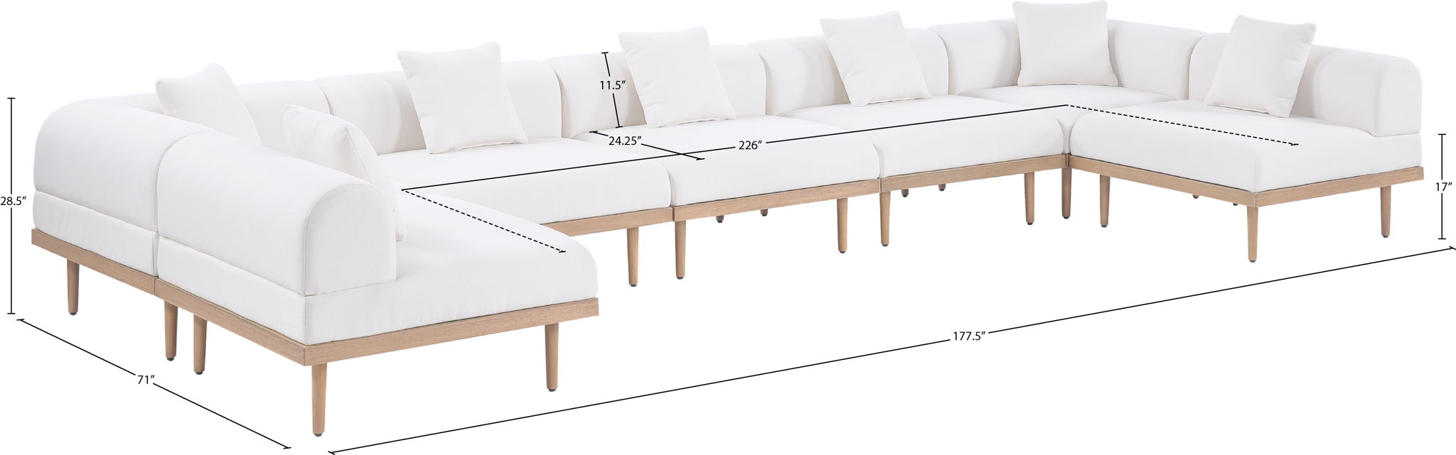 Laguna - 7 Piece Resilient Water Resistant Fabric 142" Upholstered Outdoor Patio Modular Sectional