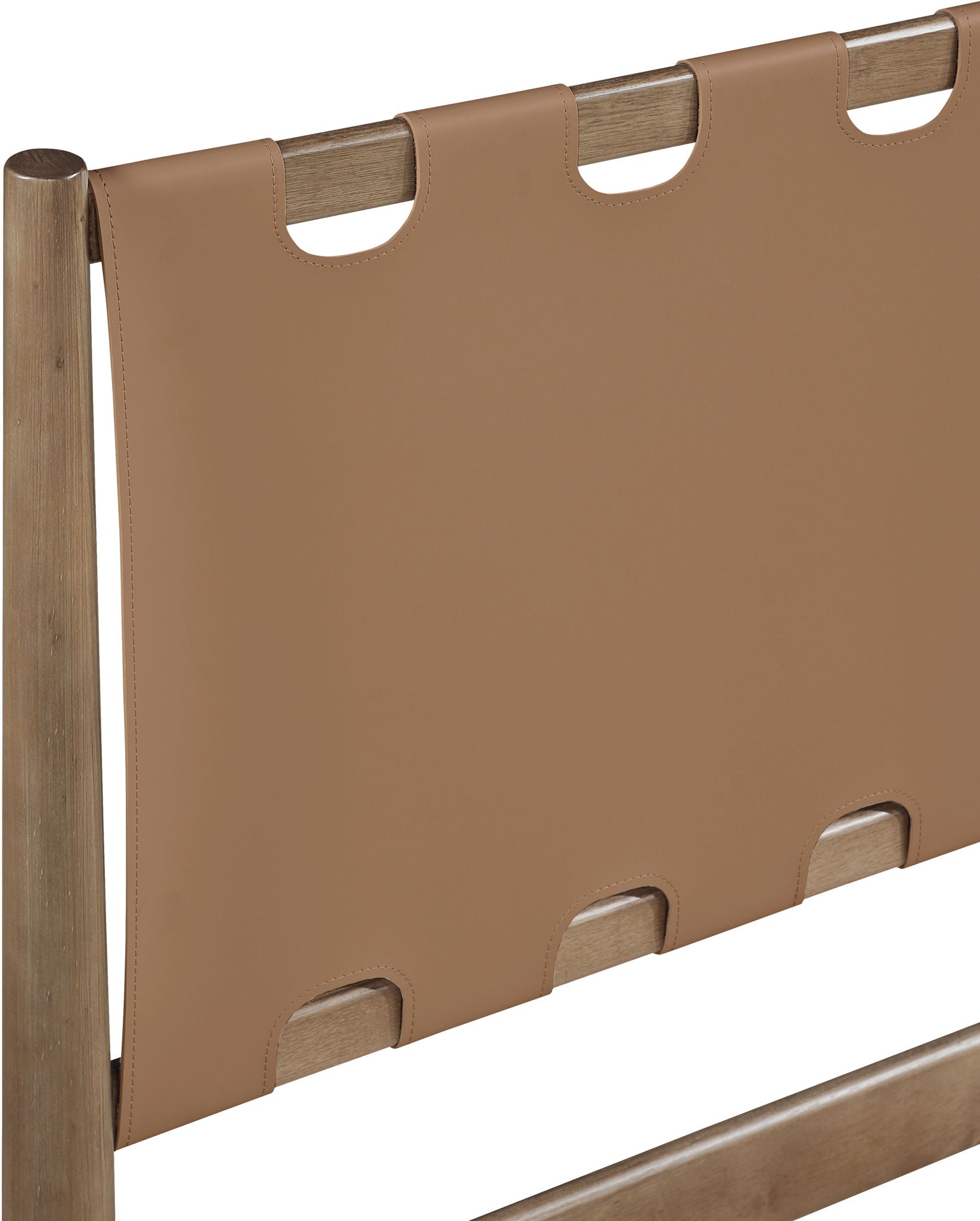 Santos - Vegan Leather Headboard And Wood Bed - Waxed Brown Frame