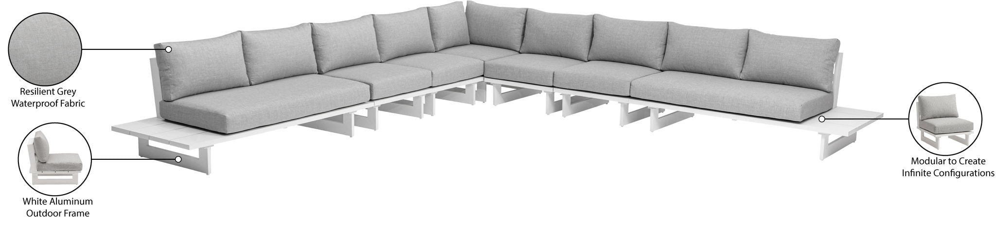 Maldives - 7 Piece Water Resistant Outdoor Patio Modular Sectional With White Base