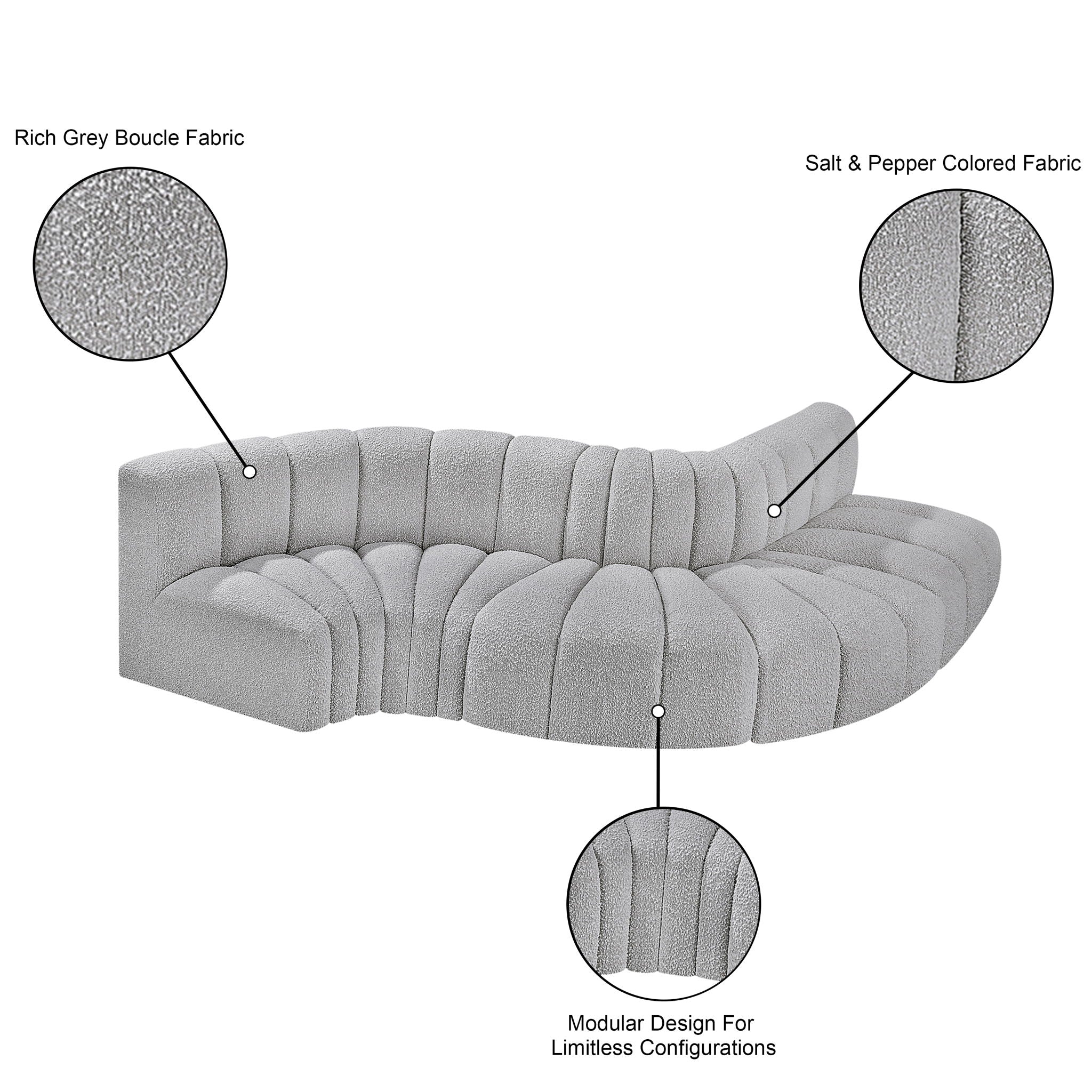 Arc - Boucle Fabric 5 Piece Modular Sofa