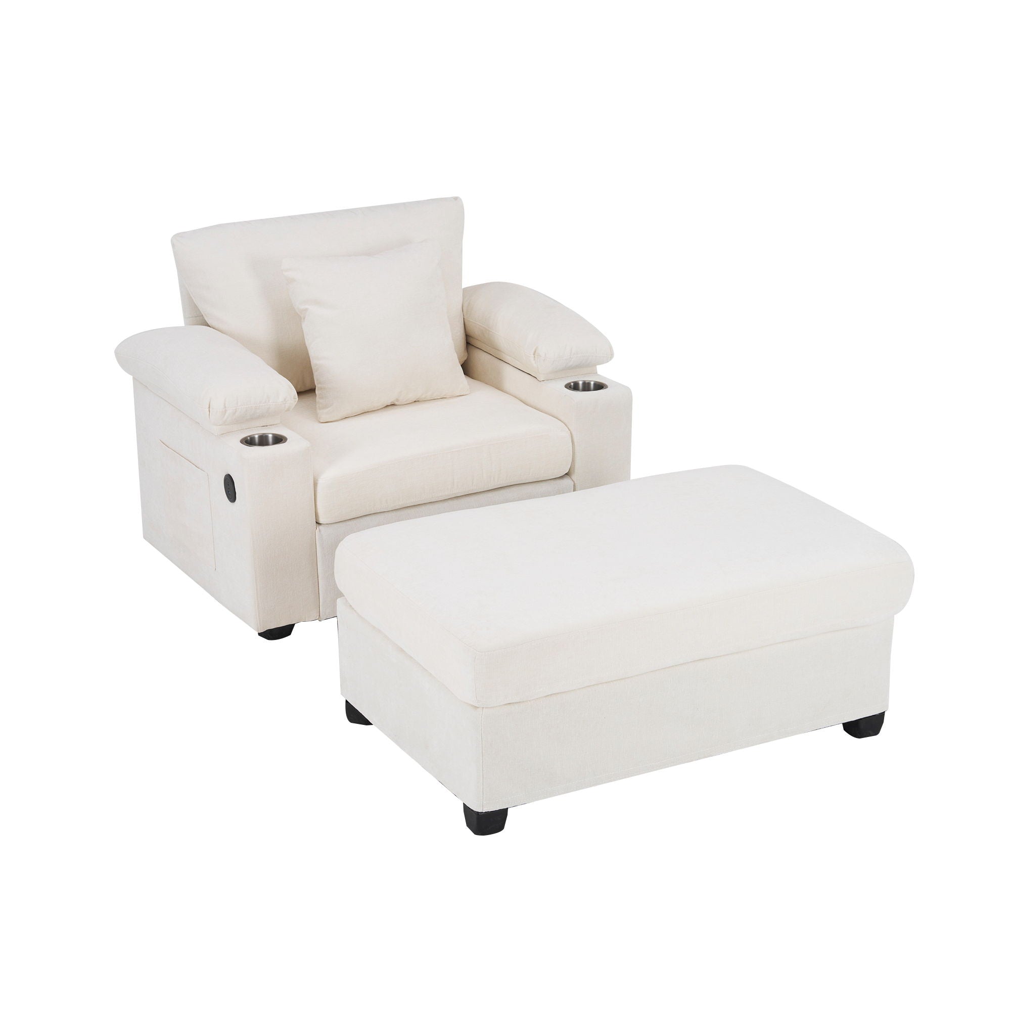 Fabric Sofa Bed With Cupholders And USB Charging Ports Chair For Living Room