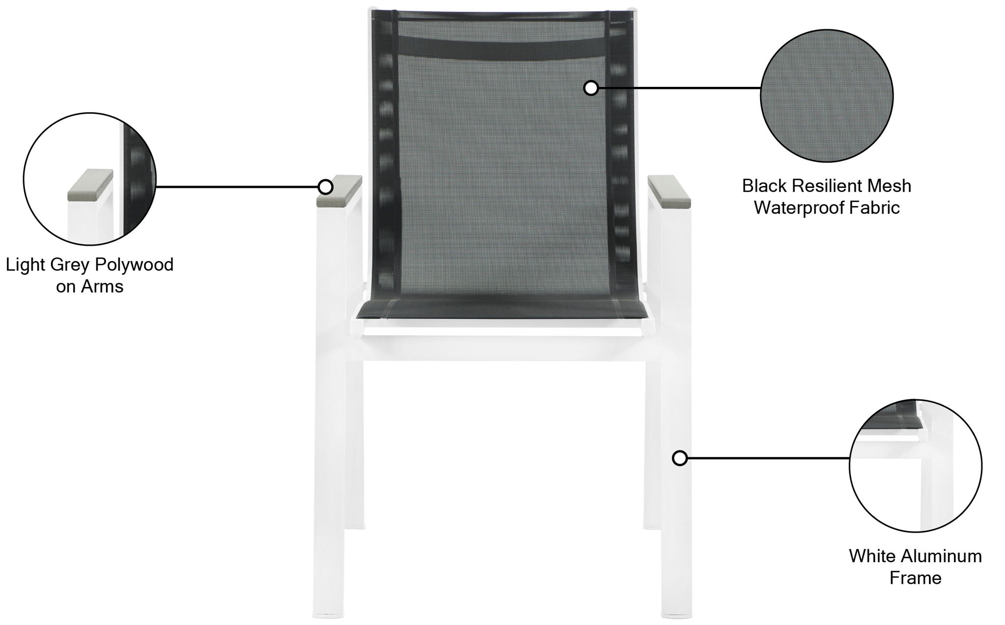 Nizuc - Outdoor Patio Dining Arm Chair With White Frame And Gray Arms (Set of 2)