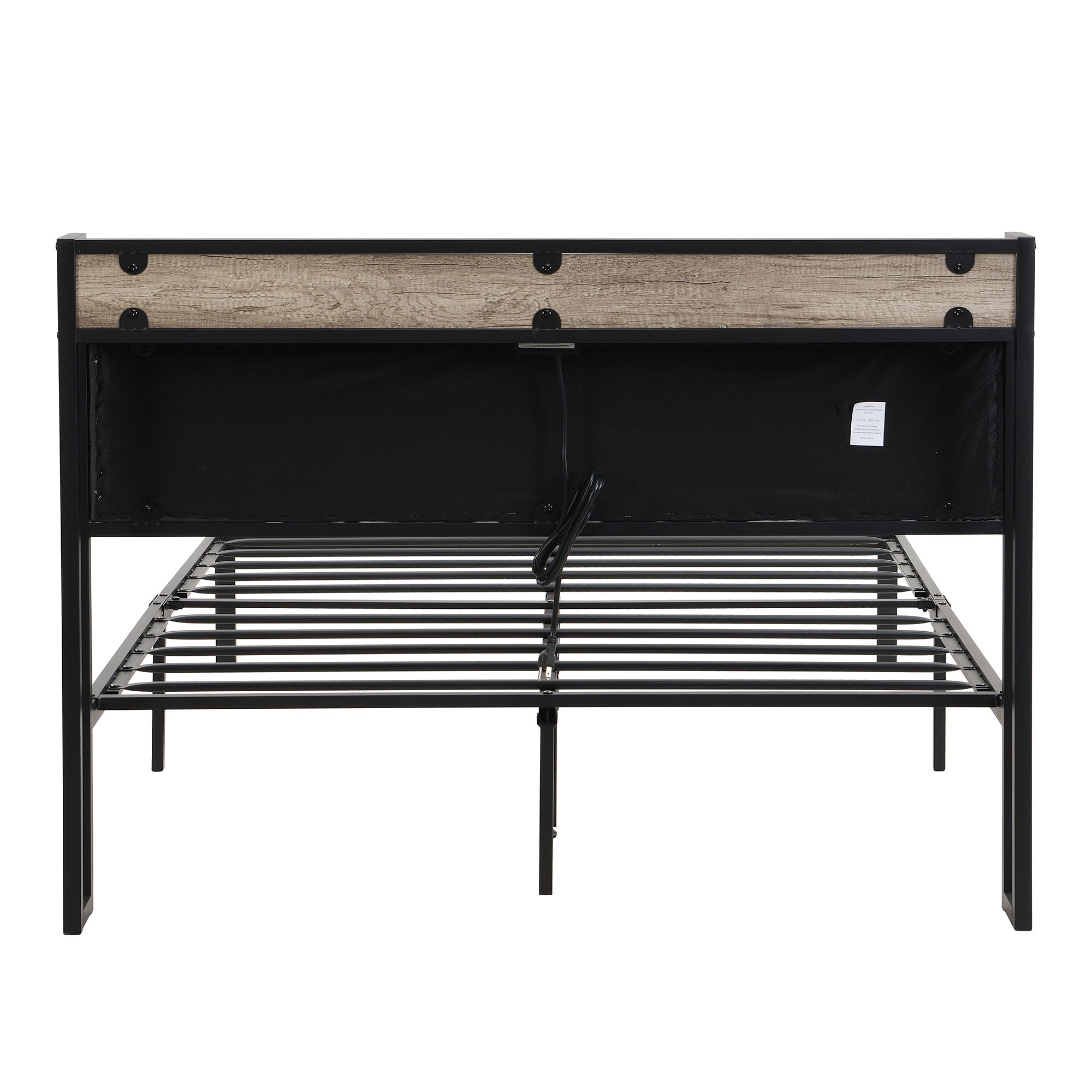 Modern Bed Frame With LED Lights, Upholstered Headboard, USB Charging