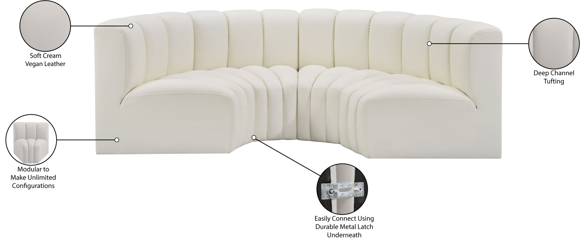 Arc - Faux Leather 4 Piece U-Shaped Modular Sofa