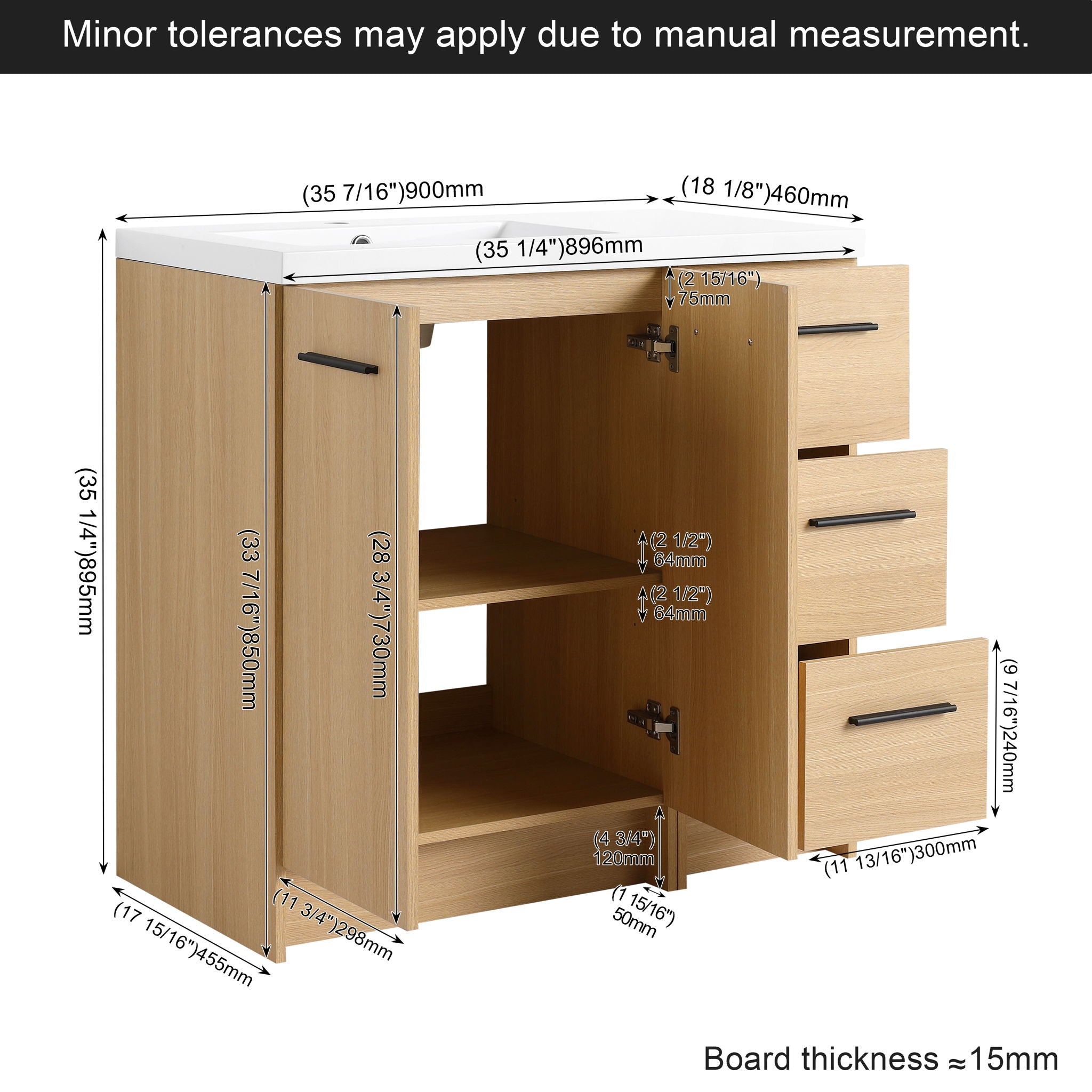 Wall Mounted Floating Bathroom Vanity With Sink, Door & Drawers Modular Cabinet