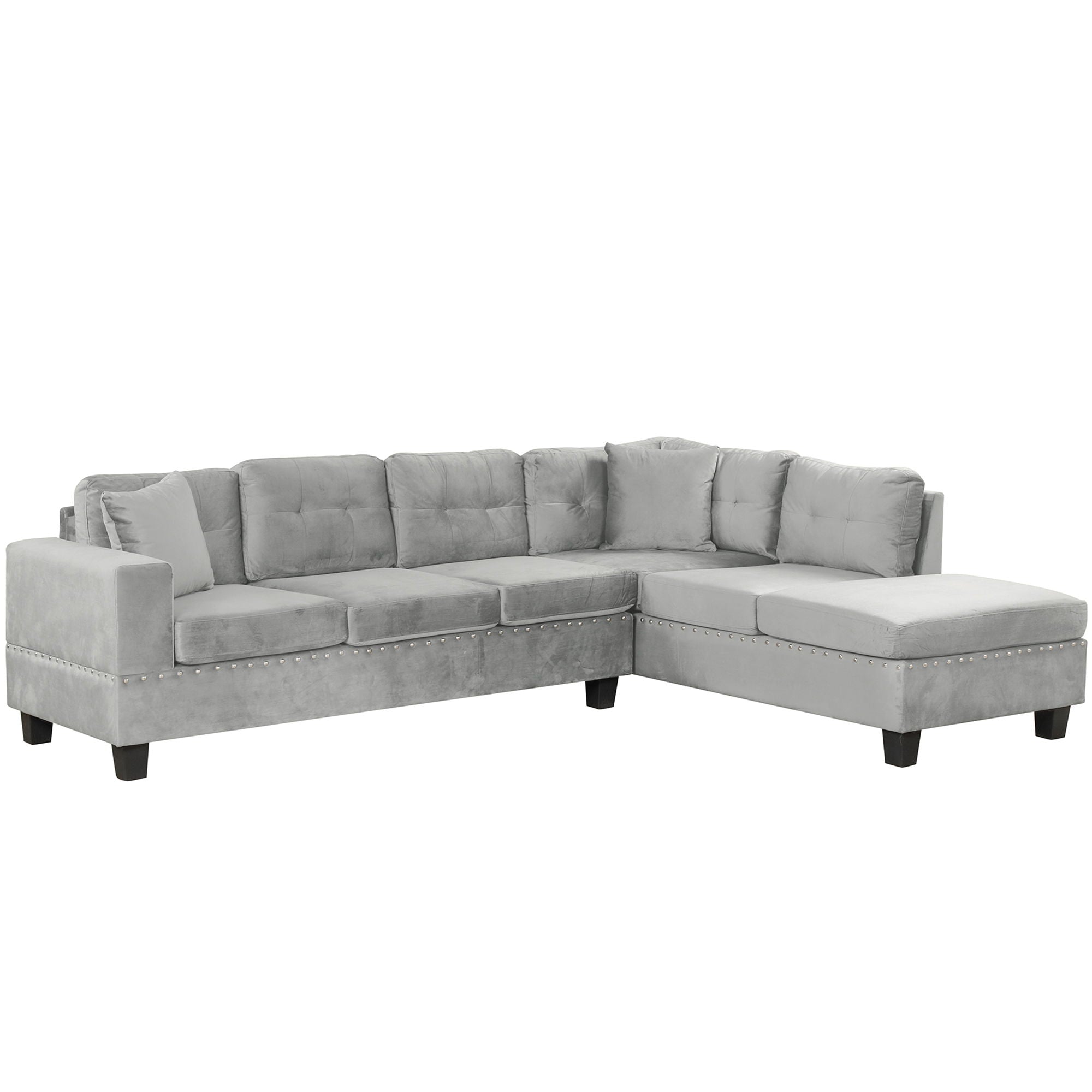 Modern Sectional Sofa With Storage Ottoman, L - Shape Couch With 2 Pillows And Cup Holders