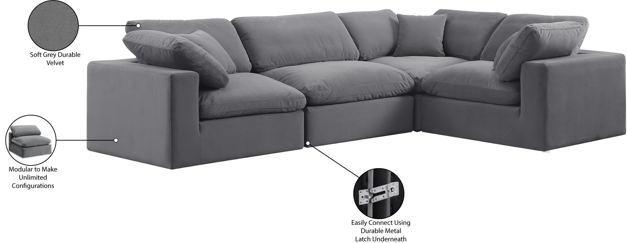 Comfy - 4 Piece Velvet Modular Sectional