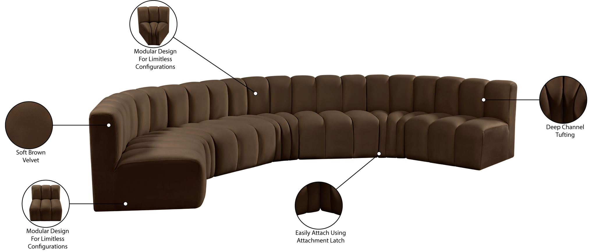 Arc - Velvet 7 Piece U-Shaped Modular Sofa