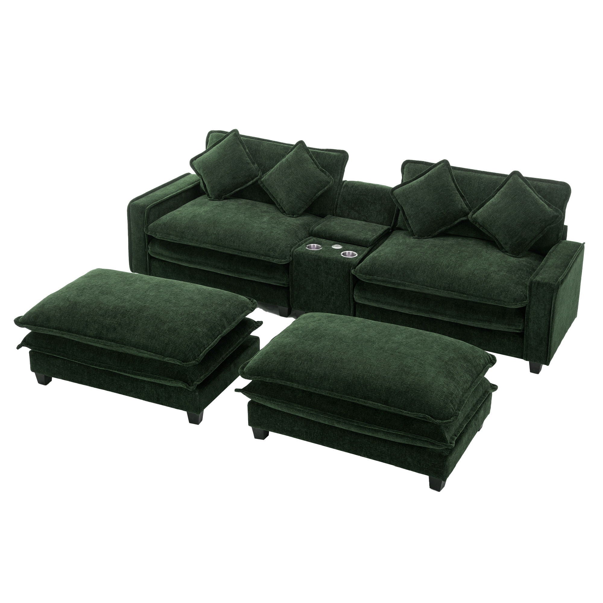 Sectional Sofa Upholstered Sofa With Two Removable Ottoman, Two USB Ports, Two Cup Holders And Large Storage Box For Living Room