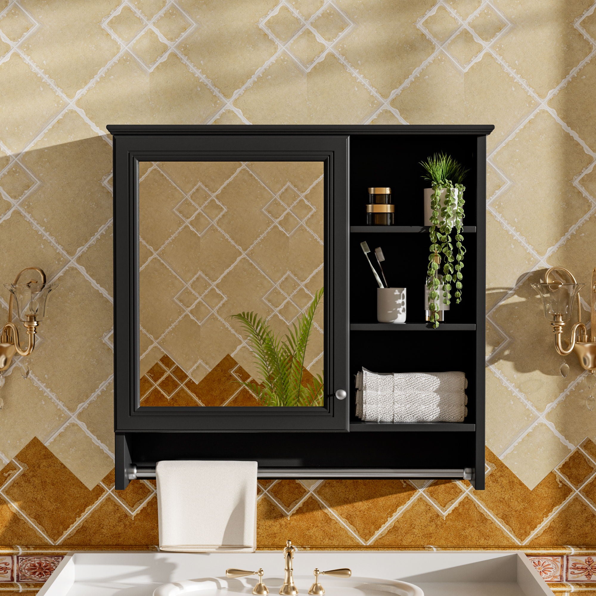 Wall Mount 2 In 1 Mirror Cabinet With Adjustable Shelf, Soft-Closing Hinges