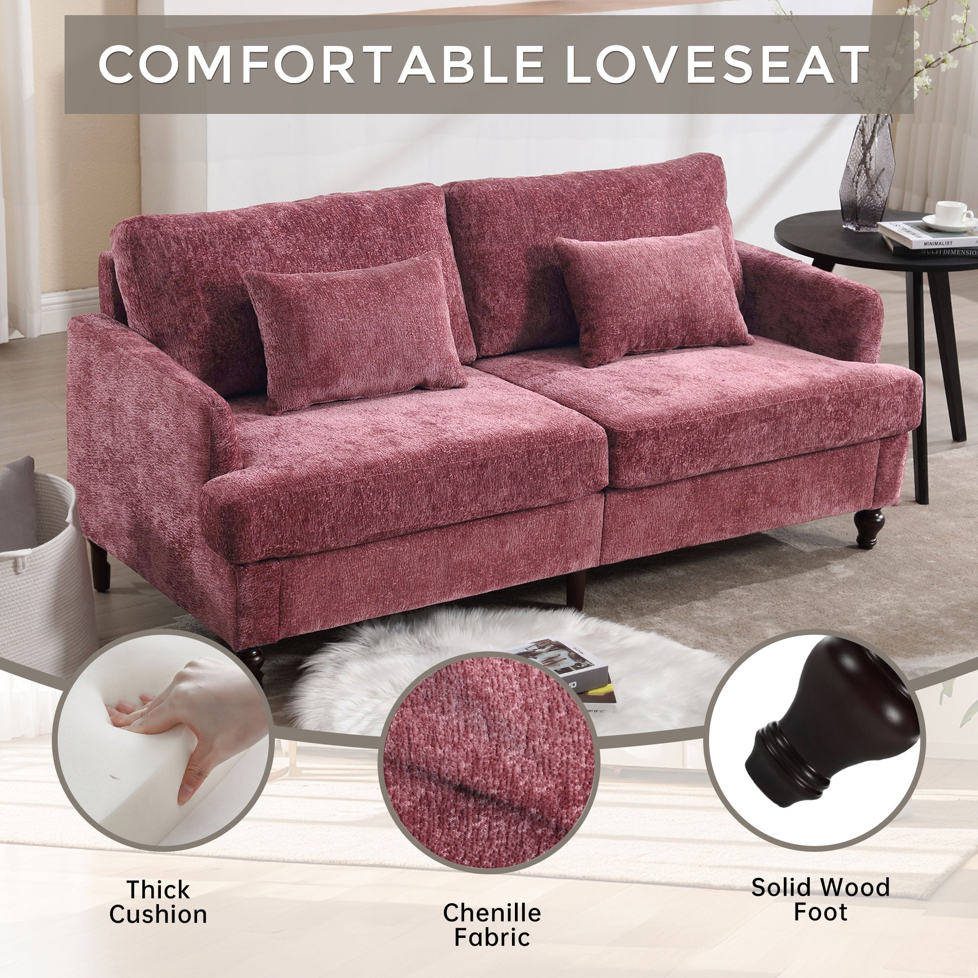 Mid Century Modern Fabric Loveseat Sofa, 2 Seat Upholstered Couch