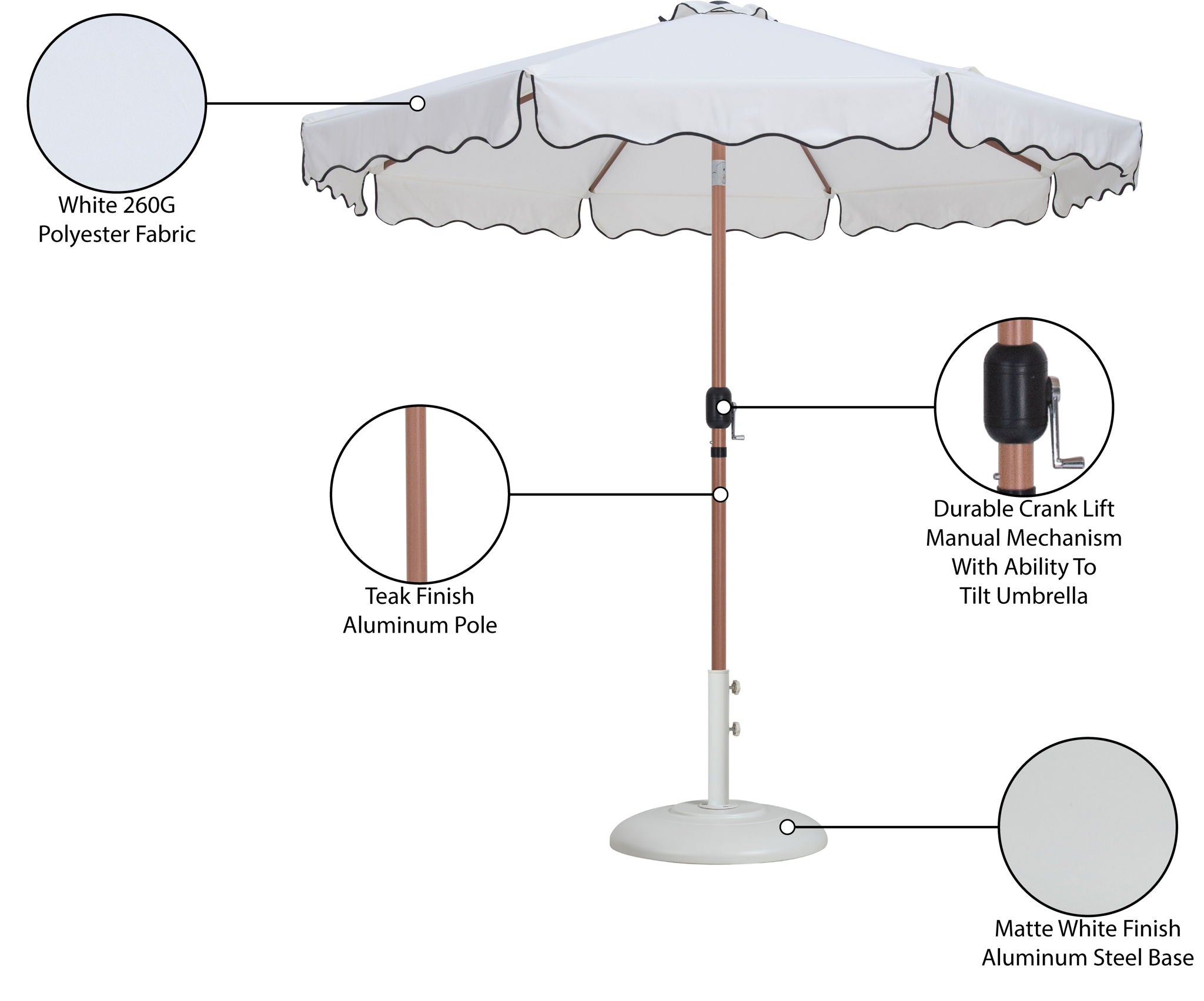 Amalfi - Patio Umbrella - White Base / Light Brown Pole