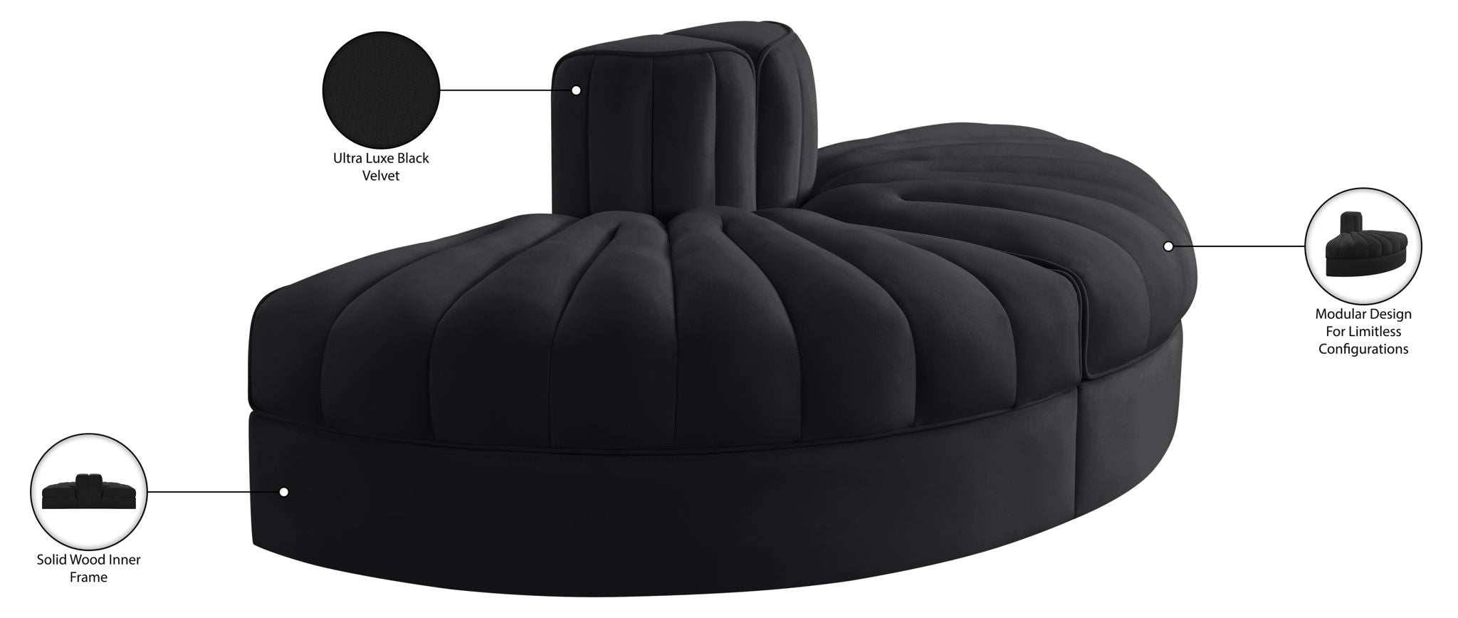 Rummi - Velvet Performance Fabric Upholstered 2 Piece Rounded Modular Loveseat
