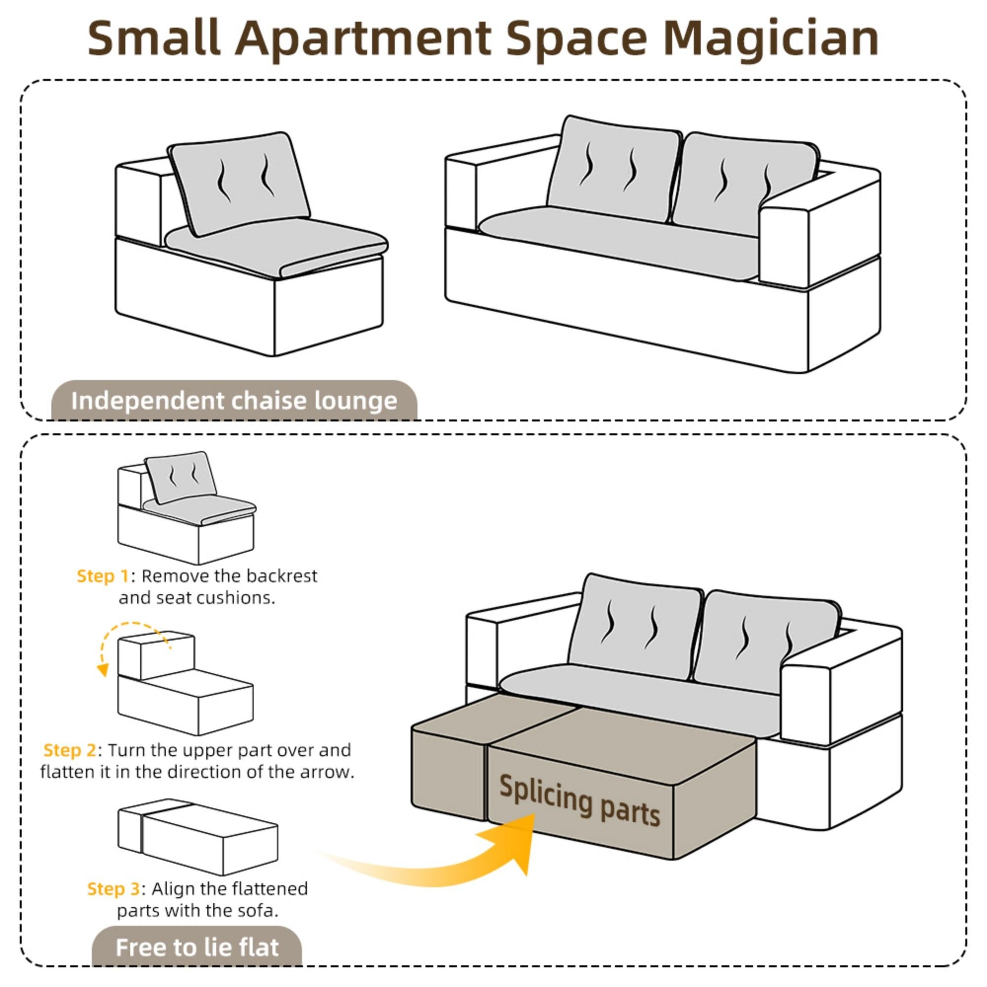 Multi Functional Sectional Sofa Bed With Independent Chaise Lounge And Functional Blanket