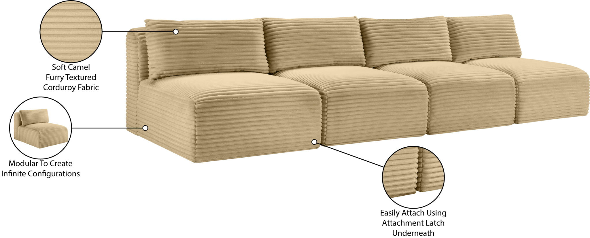 Shaggy - 4 Seat Modular Armless Sofa