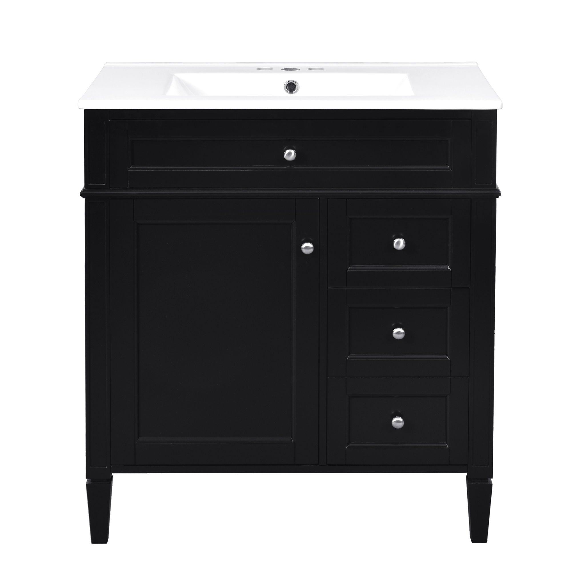 Bathroom Vanity With Top Sink, 2 Doors And 3 Drawers, Freestanding Set With Mirror Cabinet