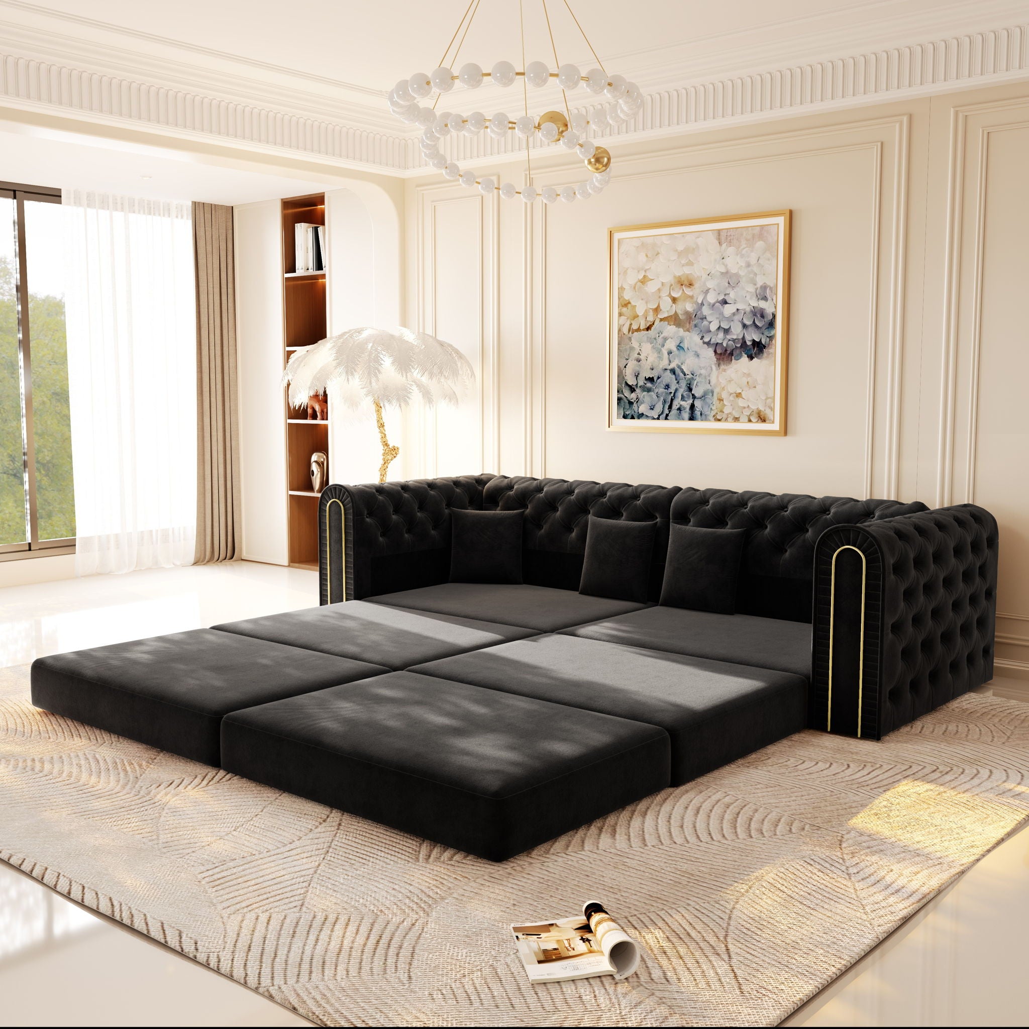 3-In-1 Convertible Sleeper Sofa With Movable Ottoman For Living Room