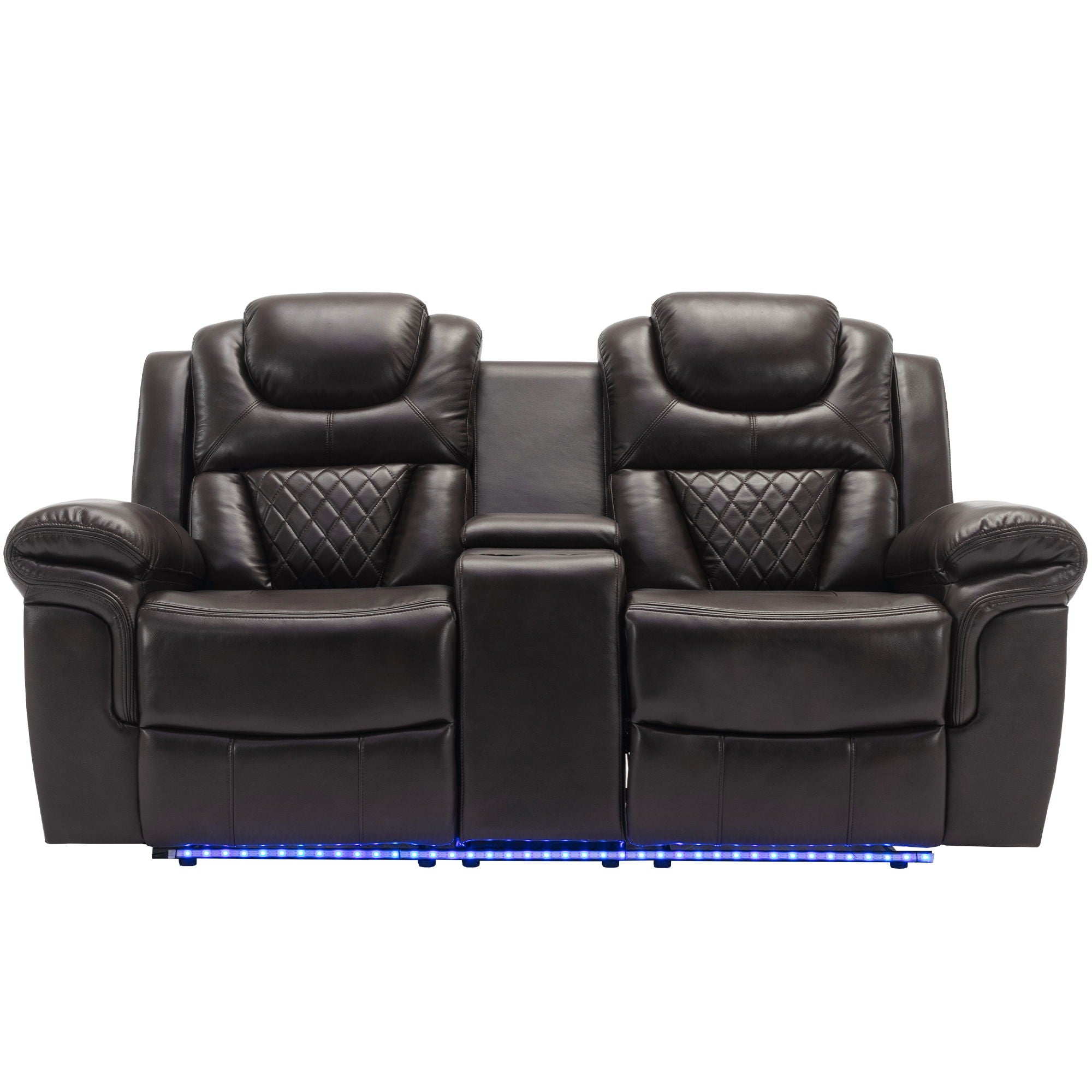 3 Pieces Recliner Sofa Sets Home Theater Seating Manual Recliner Chair With Center Console And LED Light Strip For Living Room