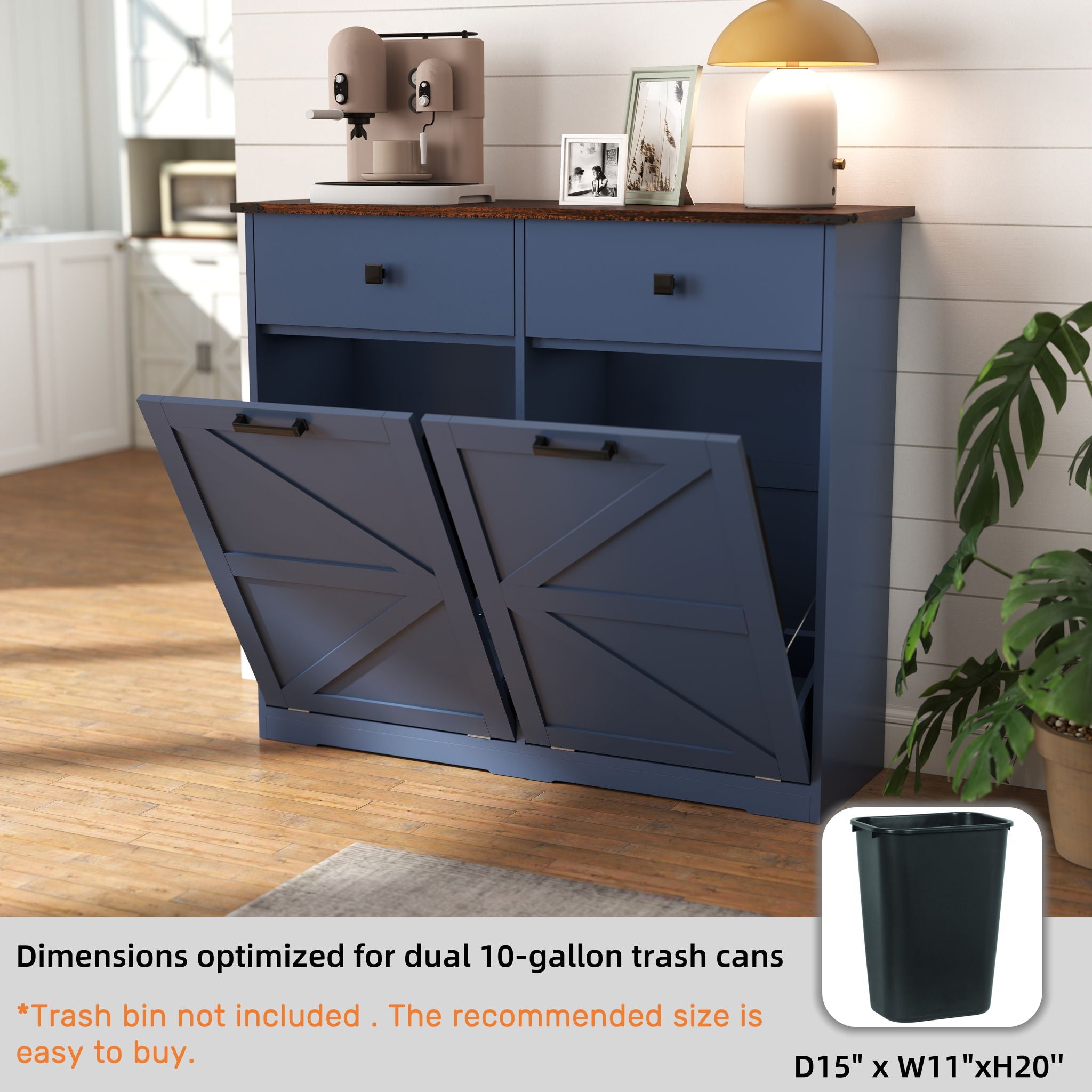 Double Tilt Out Trash Cabinet With Hideaway Drawer And Barn Door Style