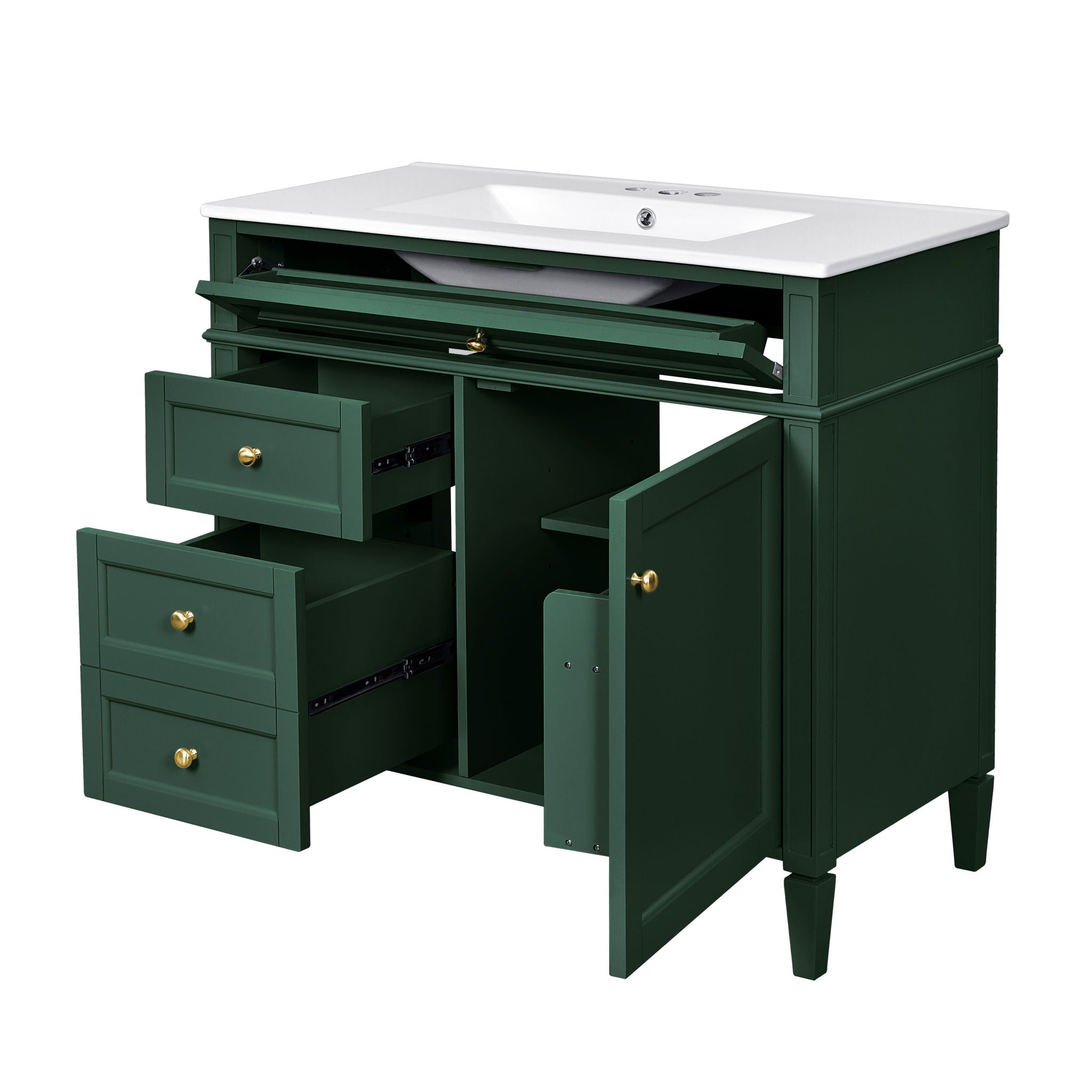 Bathroom Vanity With Mirror Cabinet, Single Sink With 2 Soft Closing Doors And 4 Drawers