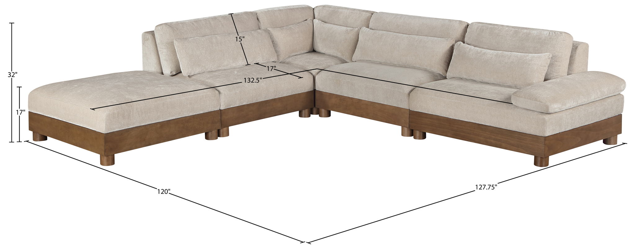 Turin - Chenille Fabric Upholstered Modular Sectional - Taupe