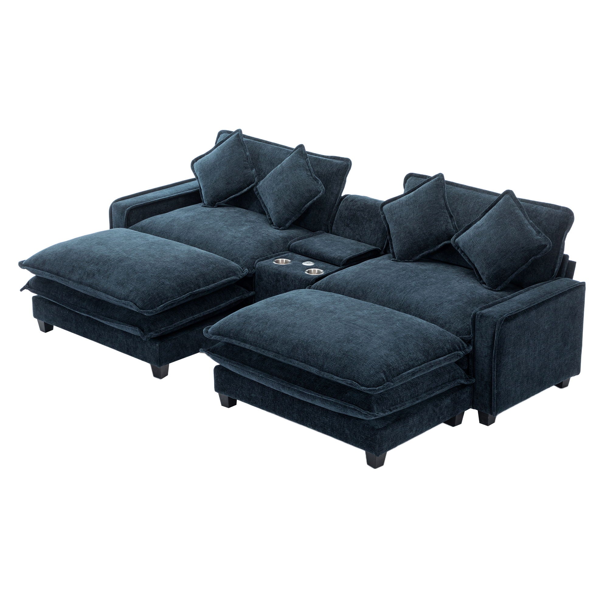 Sectional Sofa Upholstered Sofa With Two Removable Ottoman, Two USB Ports, Two Cup Holders And Large Storage Box For Living Room