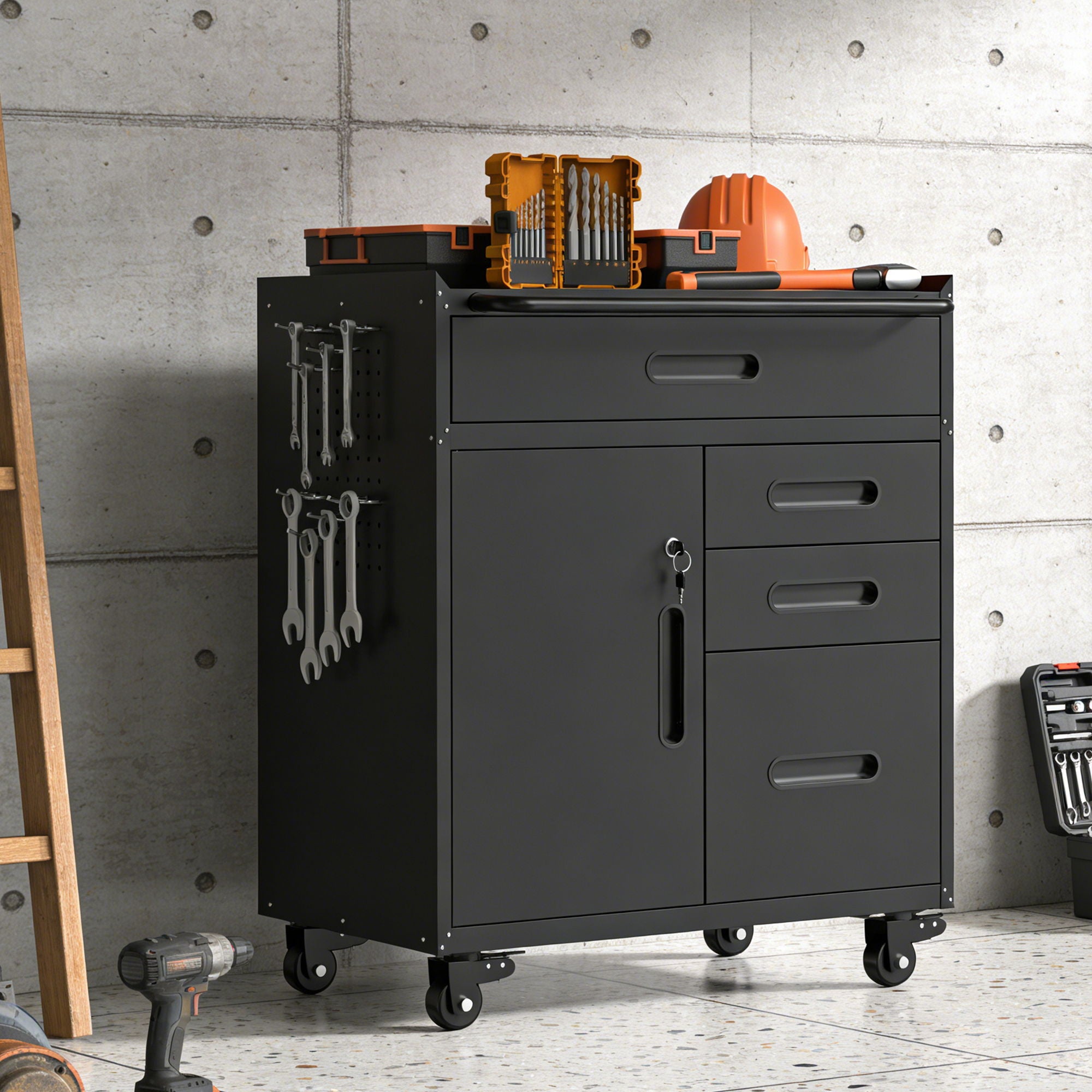 Rolling Tool Cabinet Heavy Duty Garage Storage With Lockable Doors