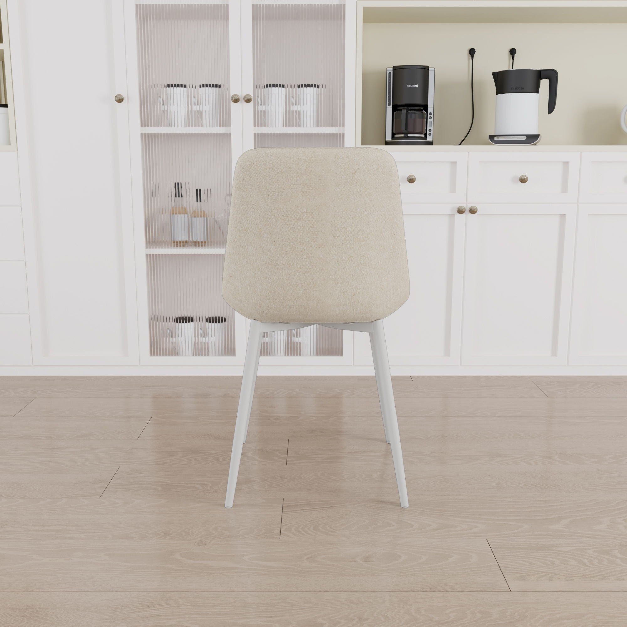 Modern Kitchen Dining Chairs (Set of 4) With Linen Padding And Sturdy Metal Legs - Beige