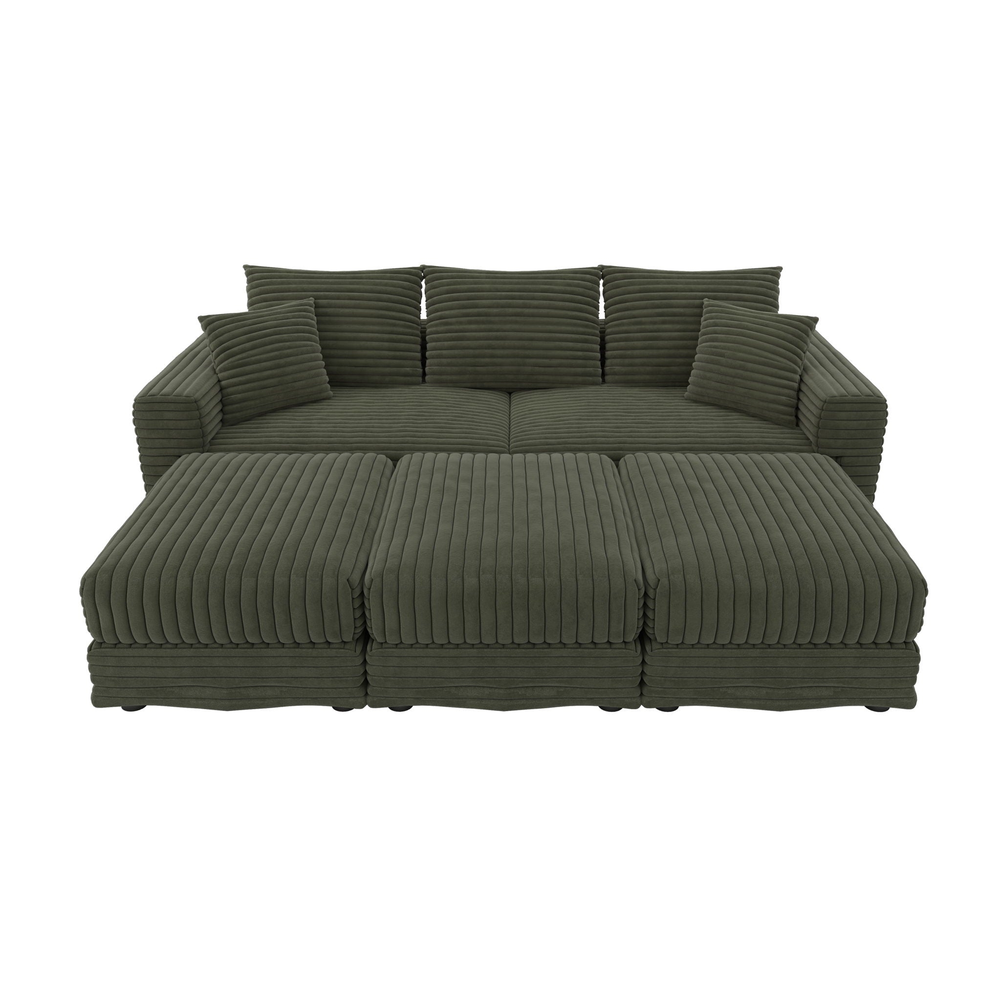 Convertible Deep Seat Sofa With Soft Pillows And Ottomans