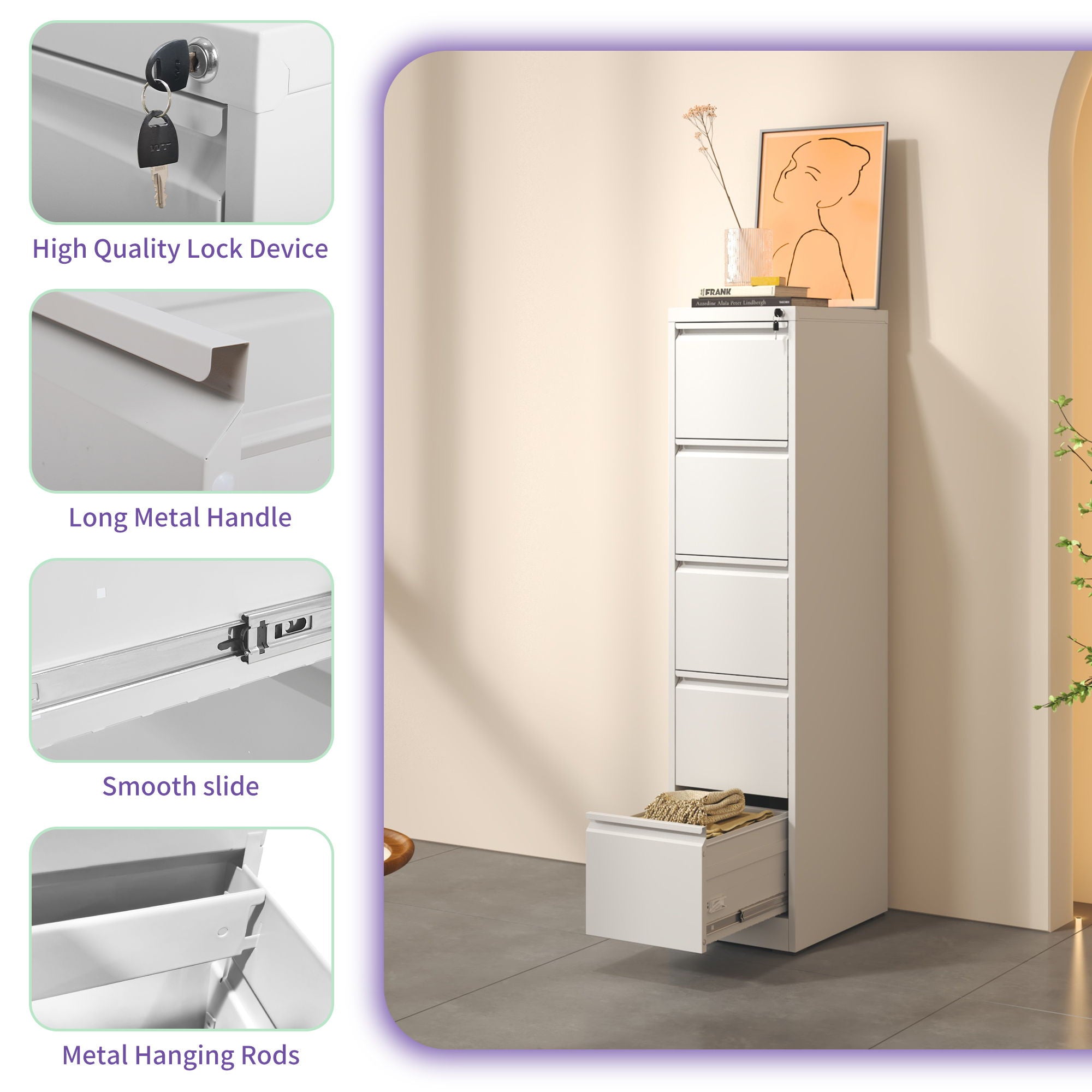 Steel Drawer Vertical File Cabinet With Lock For A4 Legal / Letter Size