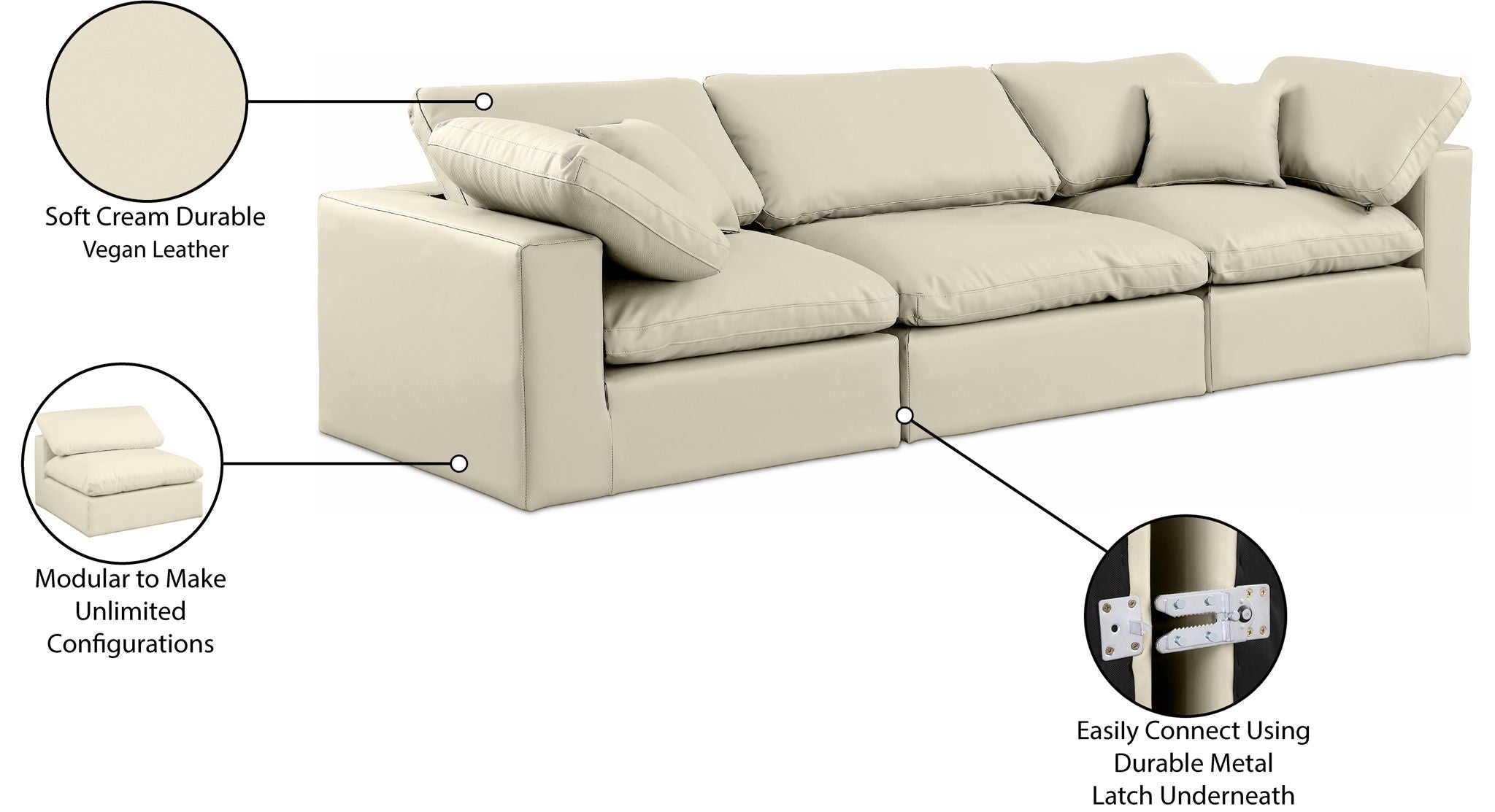 Comfy - Faux Leather Modular Sofa 3 Seats