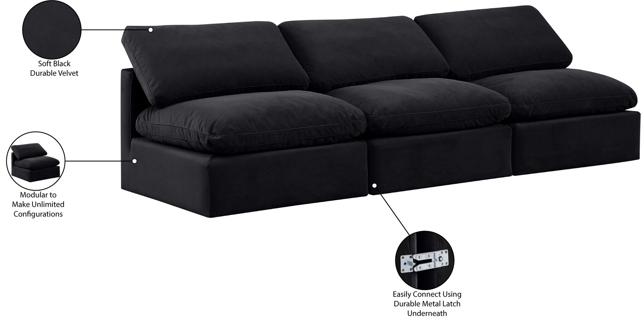 Indulge - Velvet 3 Seat Modular Armless Sofa