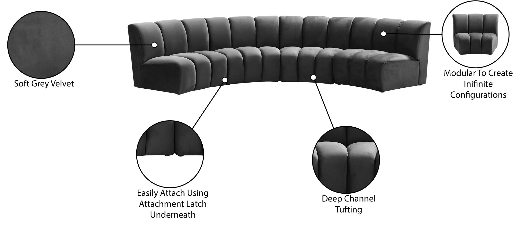 Infinity - 4 Piece Velvet Modular Sectional