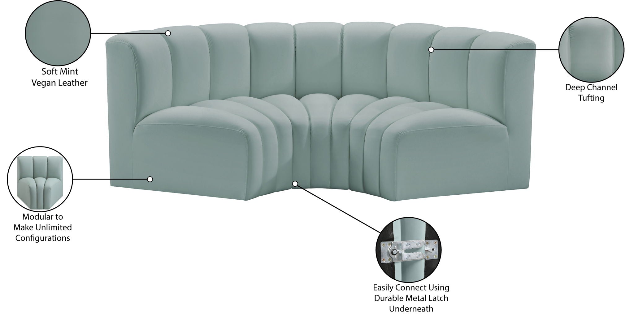 Arc - Faux Leather 3 Piece Modular U-Shaped Sofa