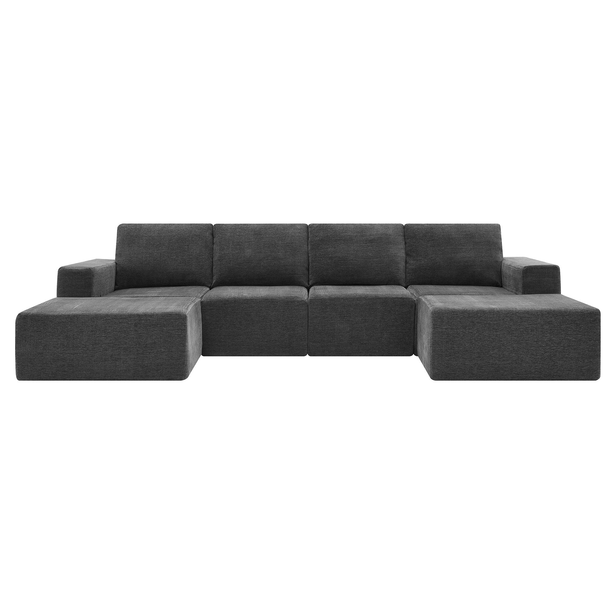 Modular U Shaped Sectional With Ottomans, Luxury Cloud Floor Couch With Deep Seat Fully Compressed Upholstered Sofa