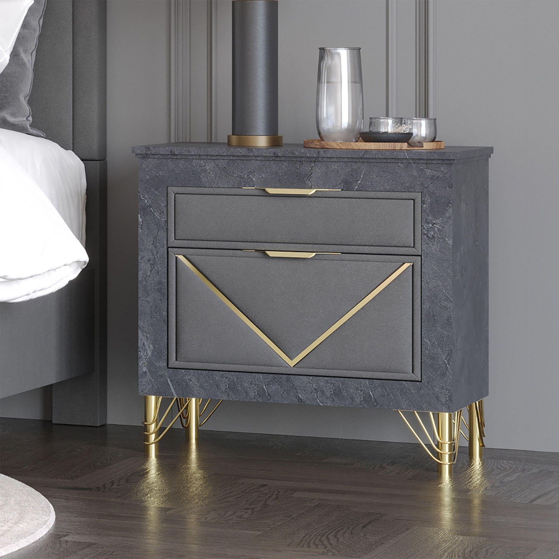 Symmetry - 2 Drawer Nightstand - Charcoal