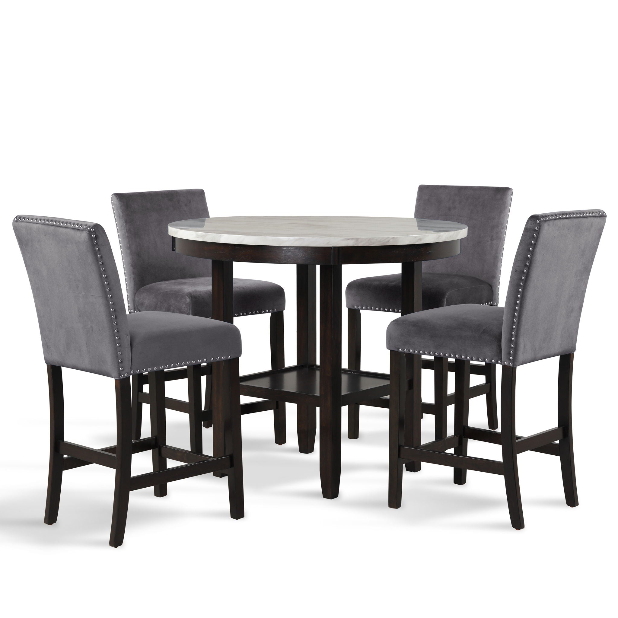 Celeste - Round Counter Table With 4 Chairs - Black / Gray