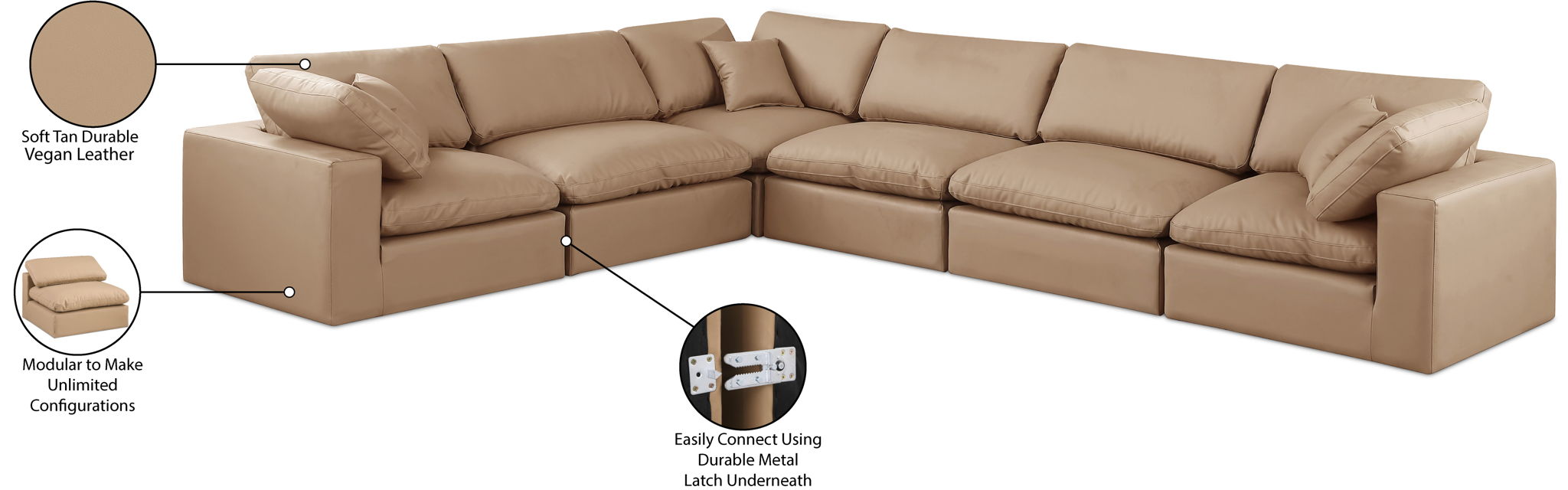 Comfy - 6 Piece Faux Leather Modular Corner Sectional - Tan