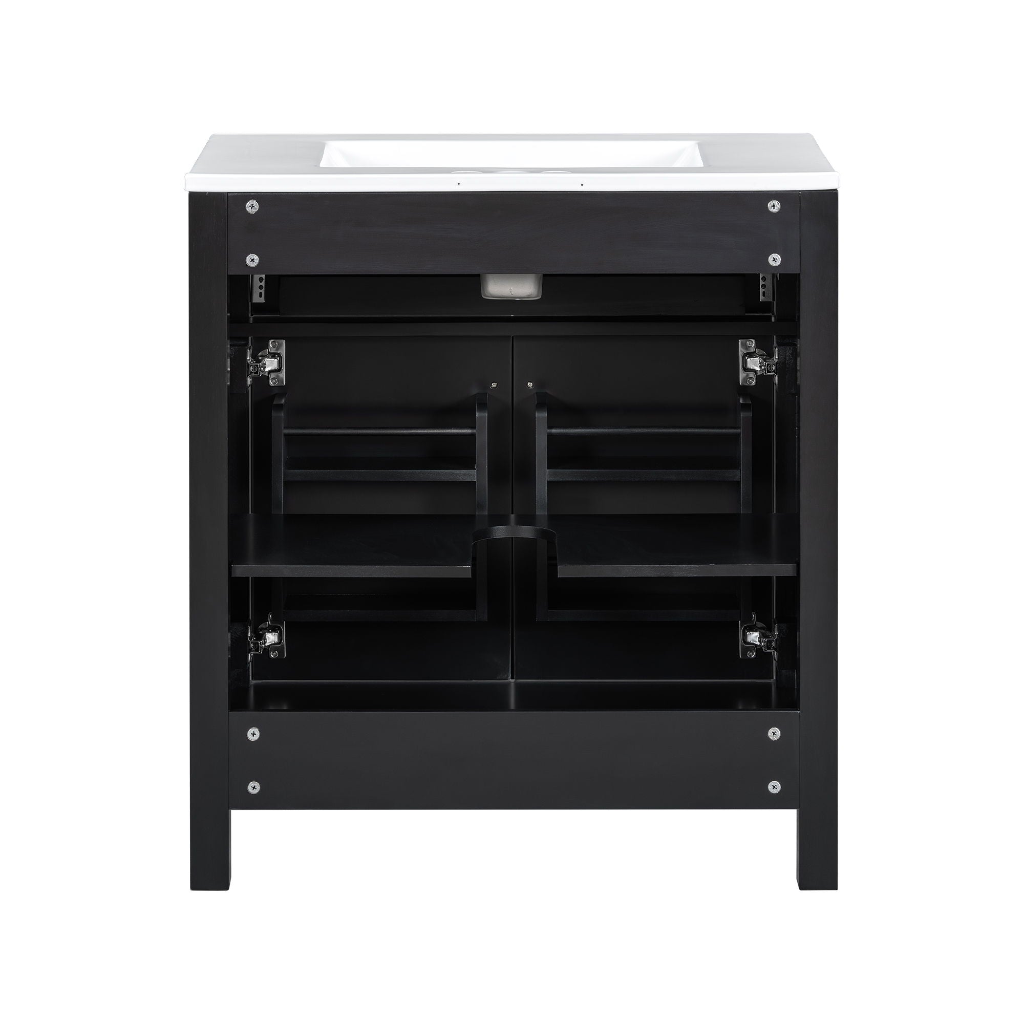 Bathroom Vanity With Ceramic Sink, Modern Single Bathroom Cabinet With 2 Doors And A Shelf, Soft Close Doors