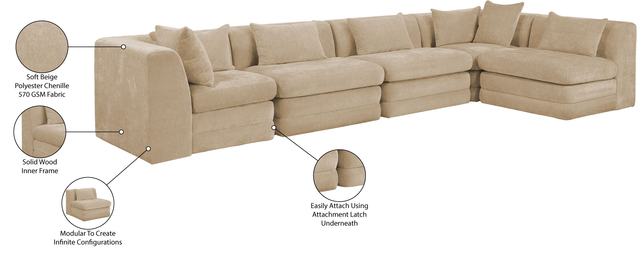 Stellar - 5 Piece Upholstered Modular Sectional