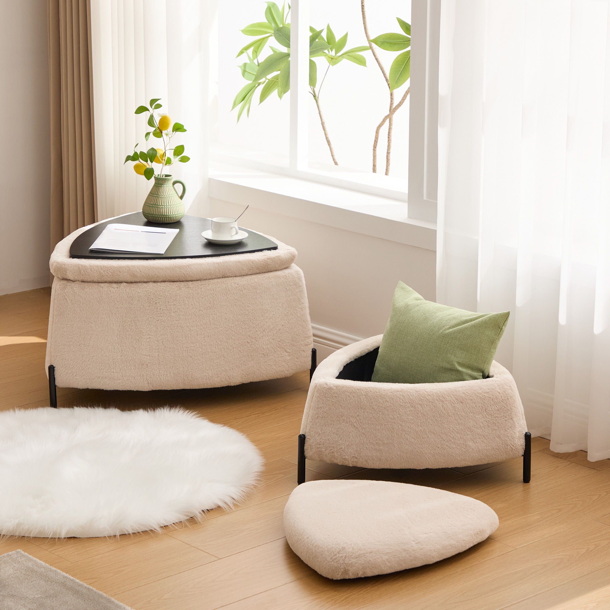 Upholstered Storage Ottoman Set With Reversible Lid