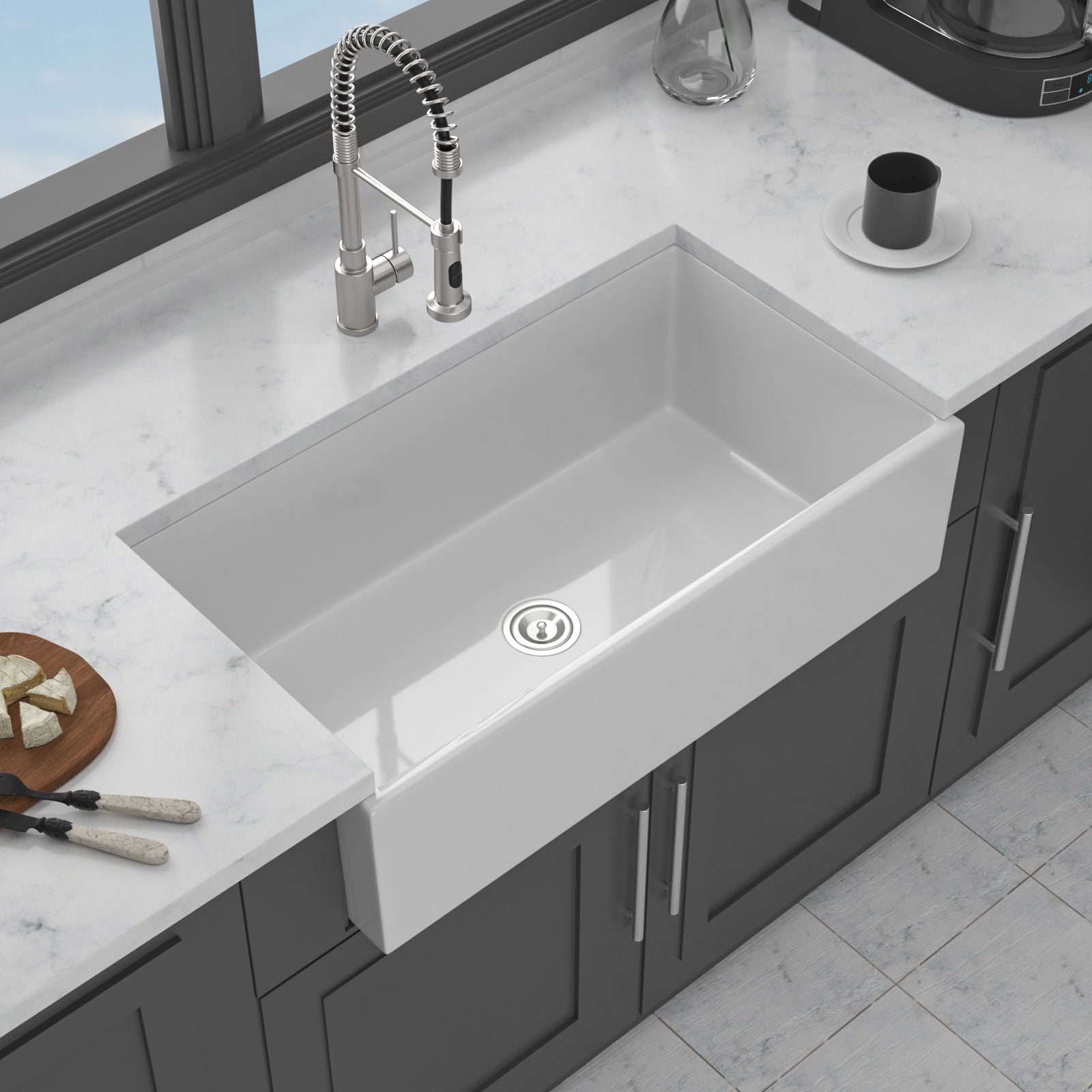 Farmhouse Sink, Apron-Front Porcelain Ceramic Single Bowl