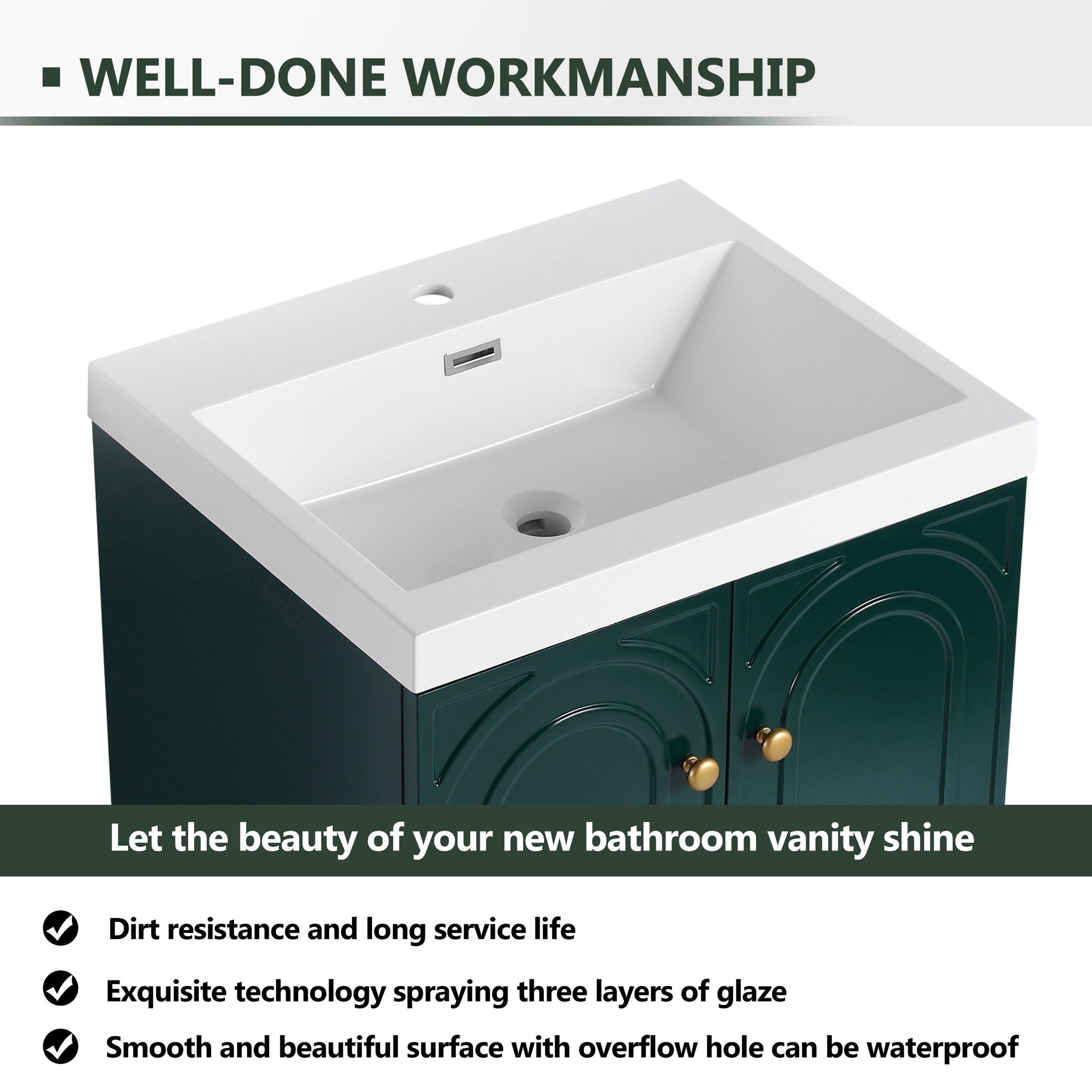 Contemporary Freestanding Bathroom Vanity With Resin Sink & Soft-Close Cabinet Doors