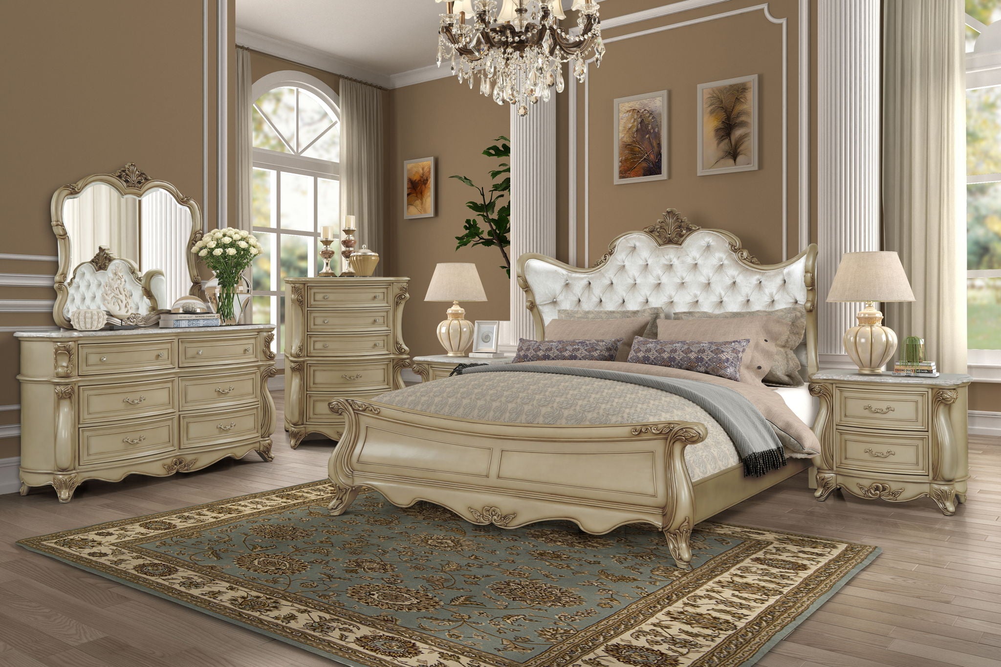 Monique - Nightstand With Marble Top - Champagne