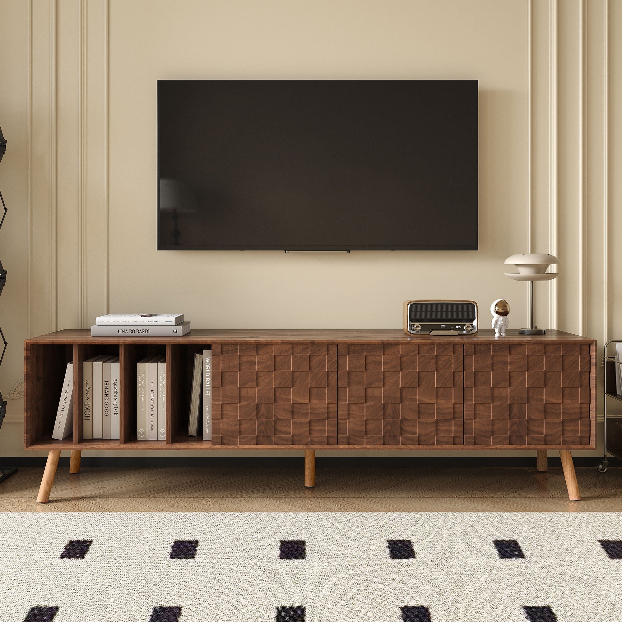 TV Stand, Cabinet For Living Room, Fits TVs Up To 80" - Walnut