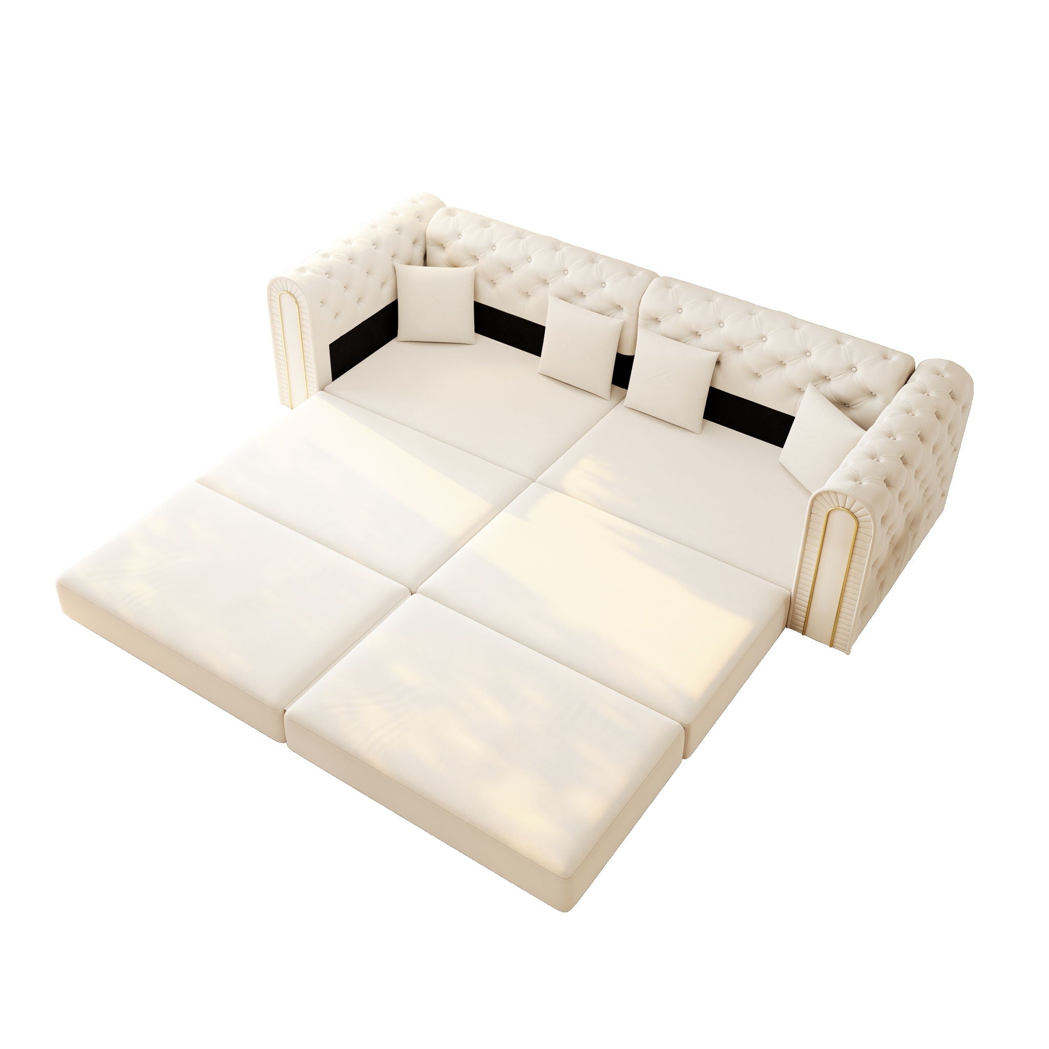 3-In-1 Convertible Sleeper Sofa With Movable Ottoman For Living Room