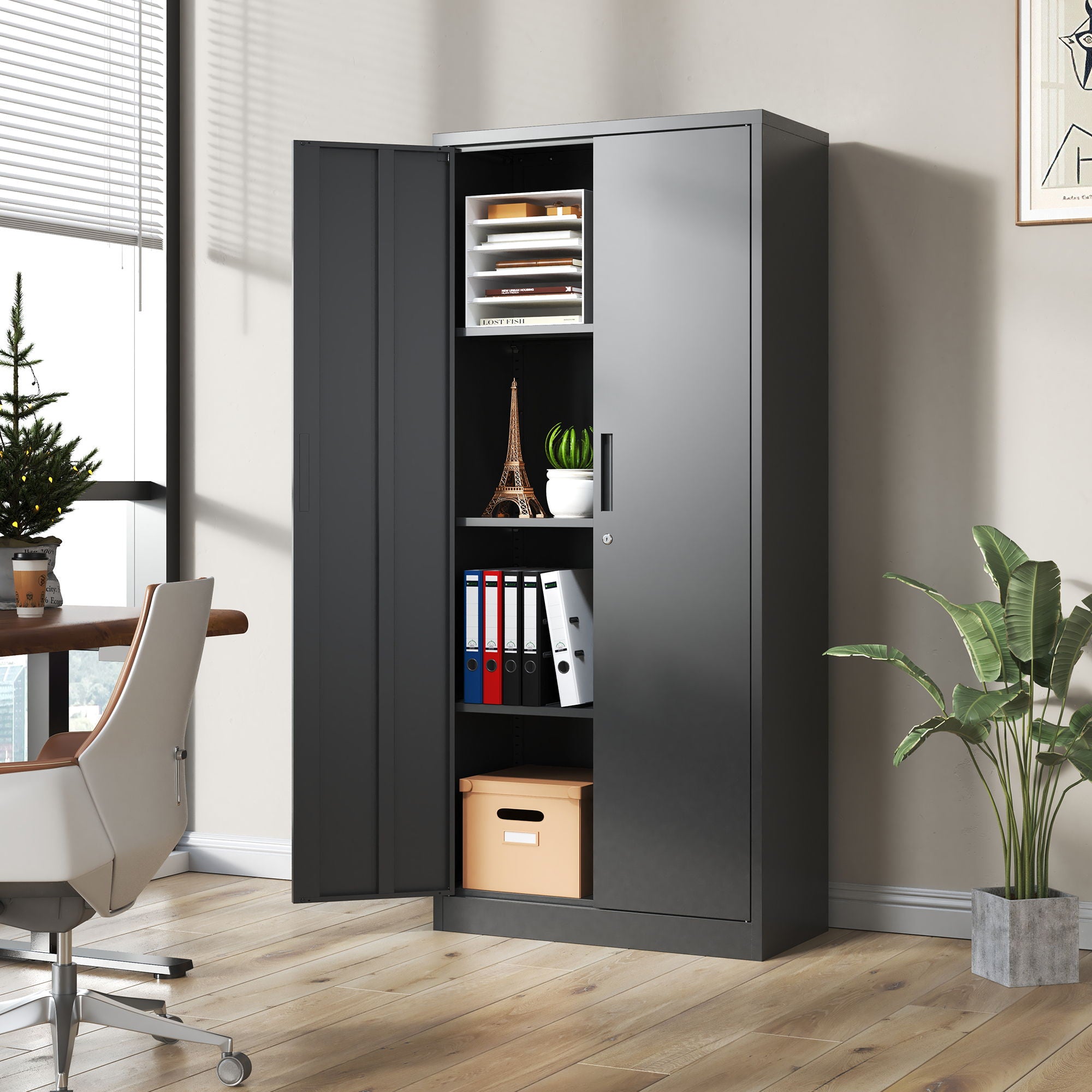 Heavy Metal Garage Storage Cabinet With Locking Doors, Steel, Adjustable Shelves
