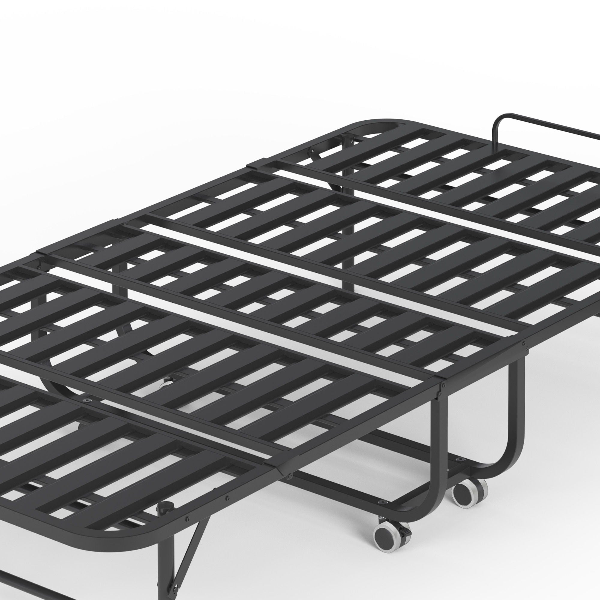 Twin Extra Long Folding Bed For Tall People, Heavy-Duty Rollaway Guest With Memory Foam Mattress - Black
