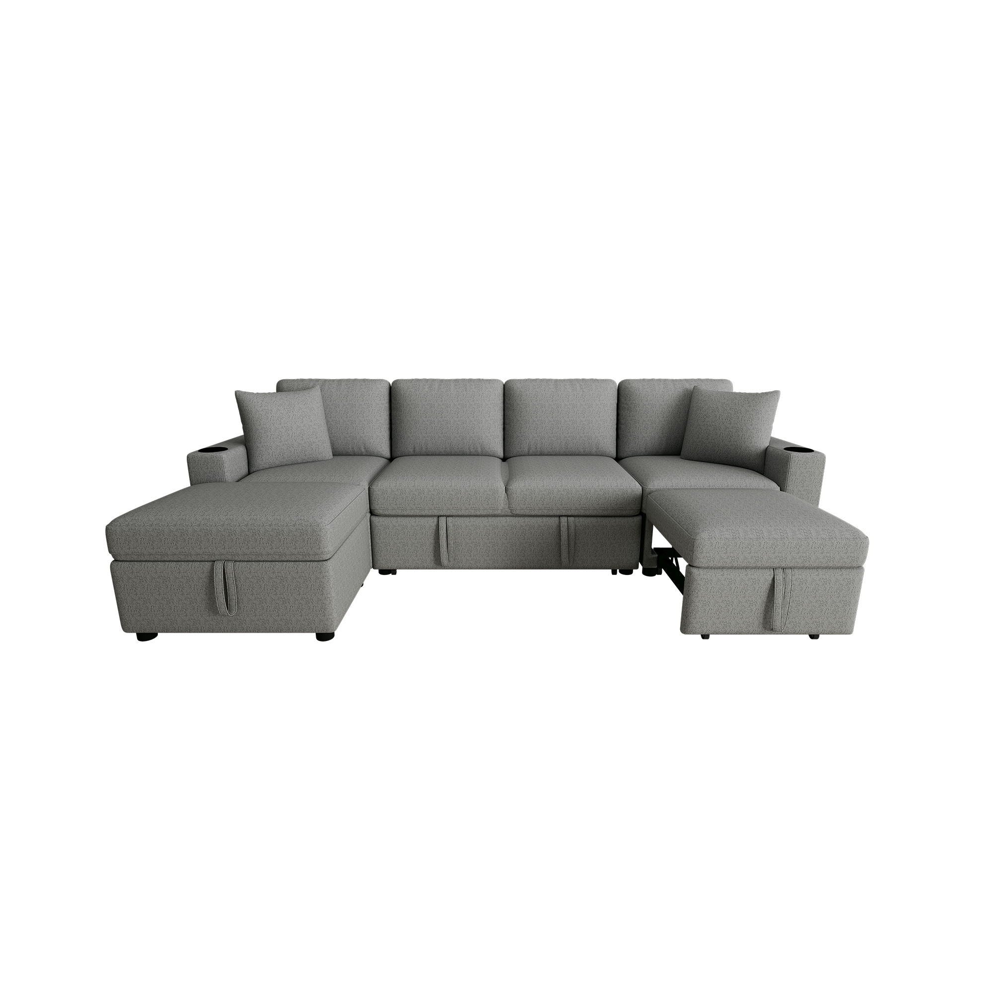 Sectional Sofa Convertible Pull-Out Bed With Storage Ottoman & USB Ports