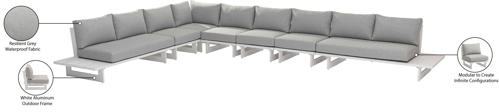 Maldives - 7 Piece Water Resistant Outdoor Patio Modular Sectional With White Base